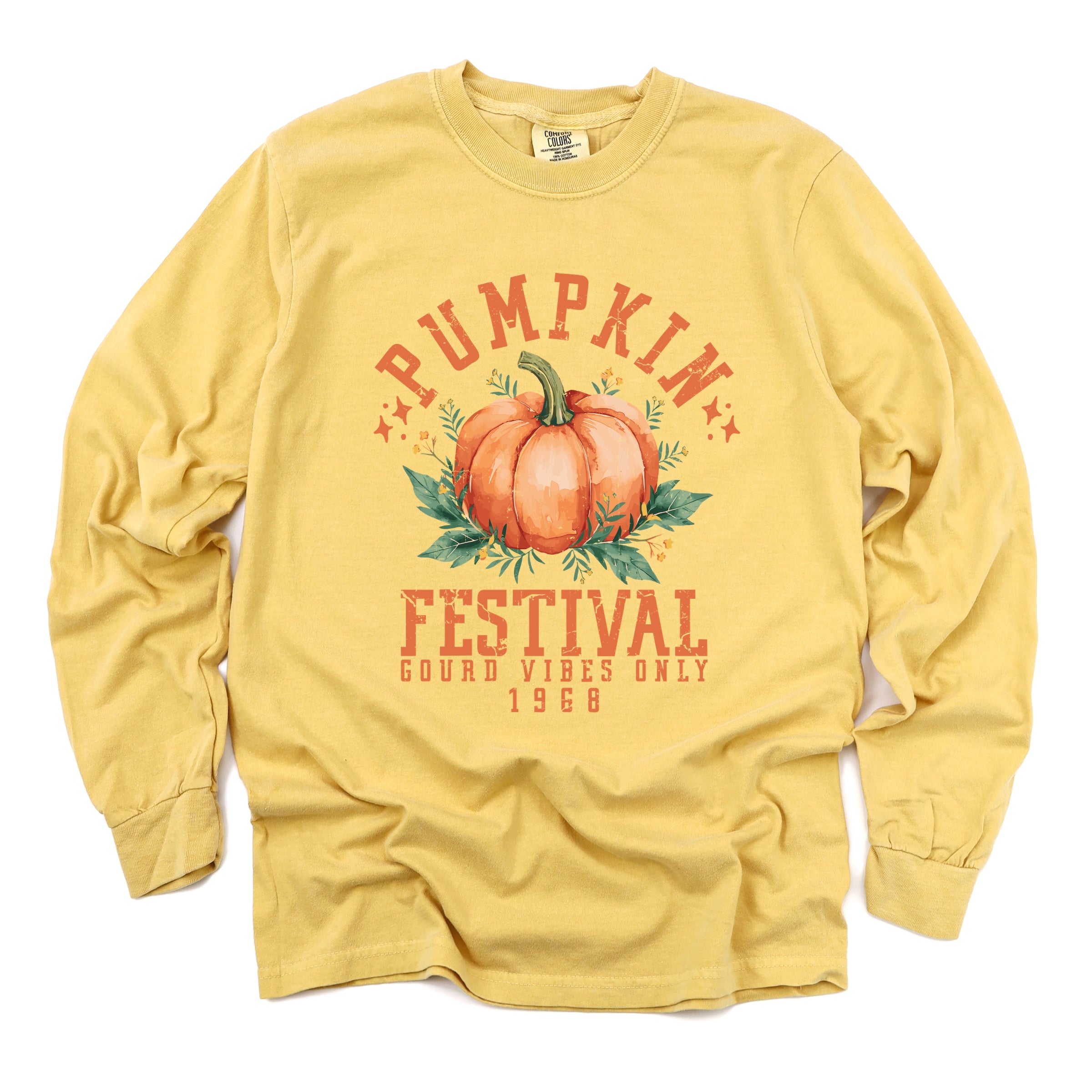 Pumpkin Festival Gourd Vibes - Women's Garment Dyed Long Sleeve Graphic T-Shirt