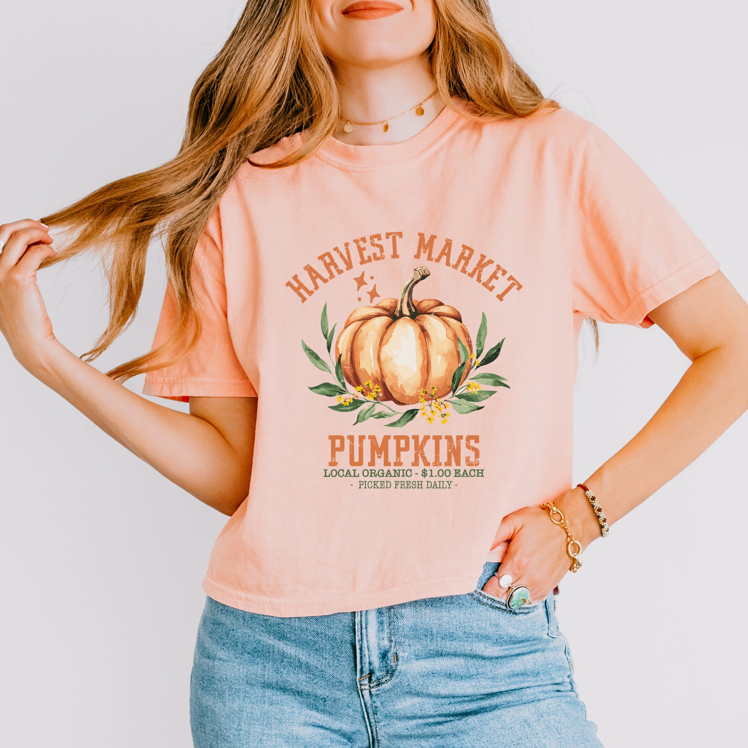 Harvest Market Pumpkins Local Organic - Women's Boxy Crop Top Graphic T-Shirt