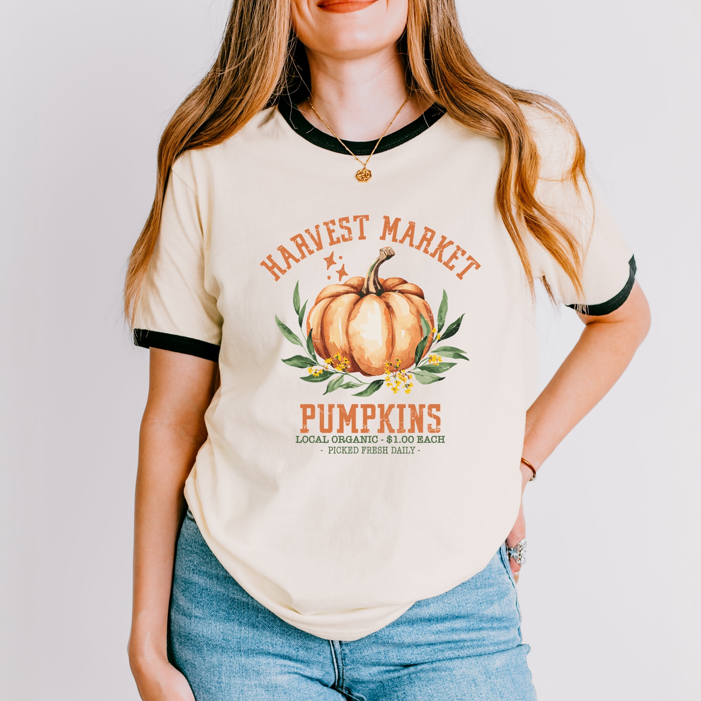 Harvest Market Pumpkins Local Organic - Women's Ringer Graphic T-Shirt