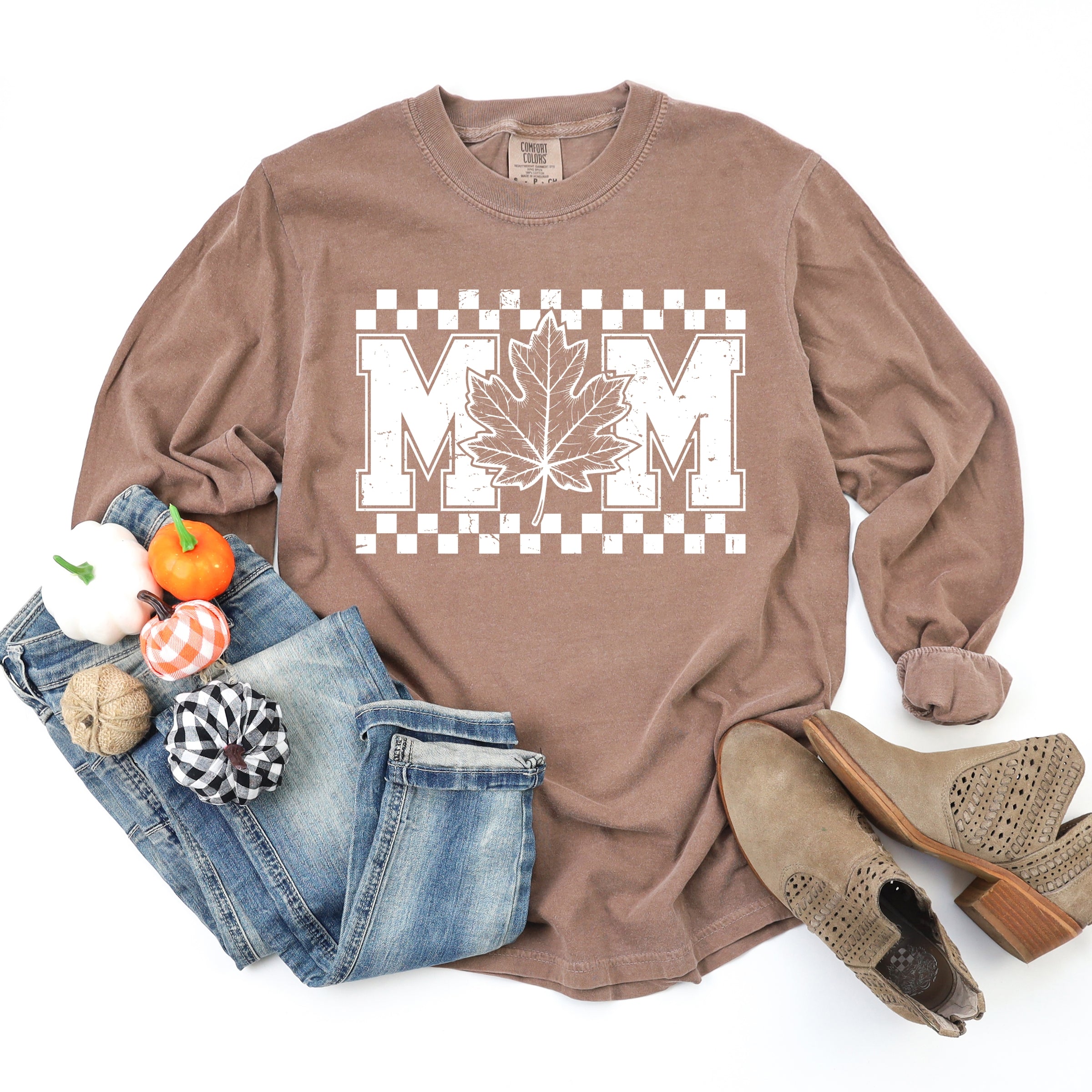 Mom Fall Leaf - Women's Garment Dyed Long Sleeve Graphic T-Shirt