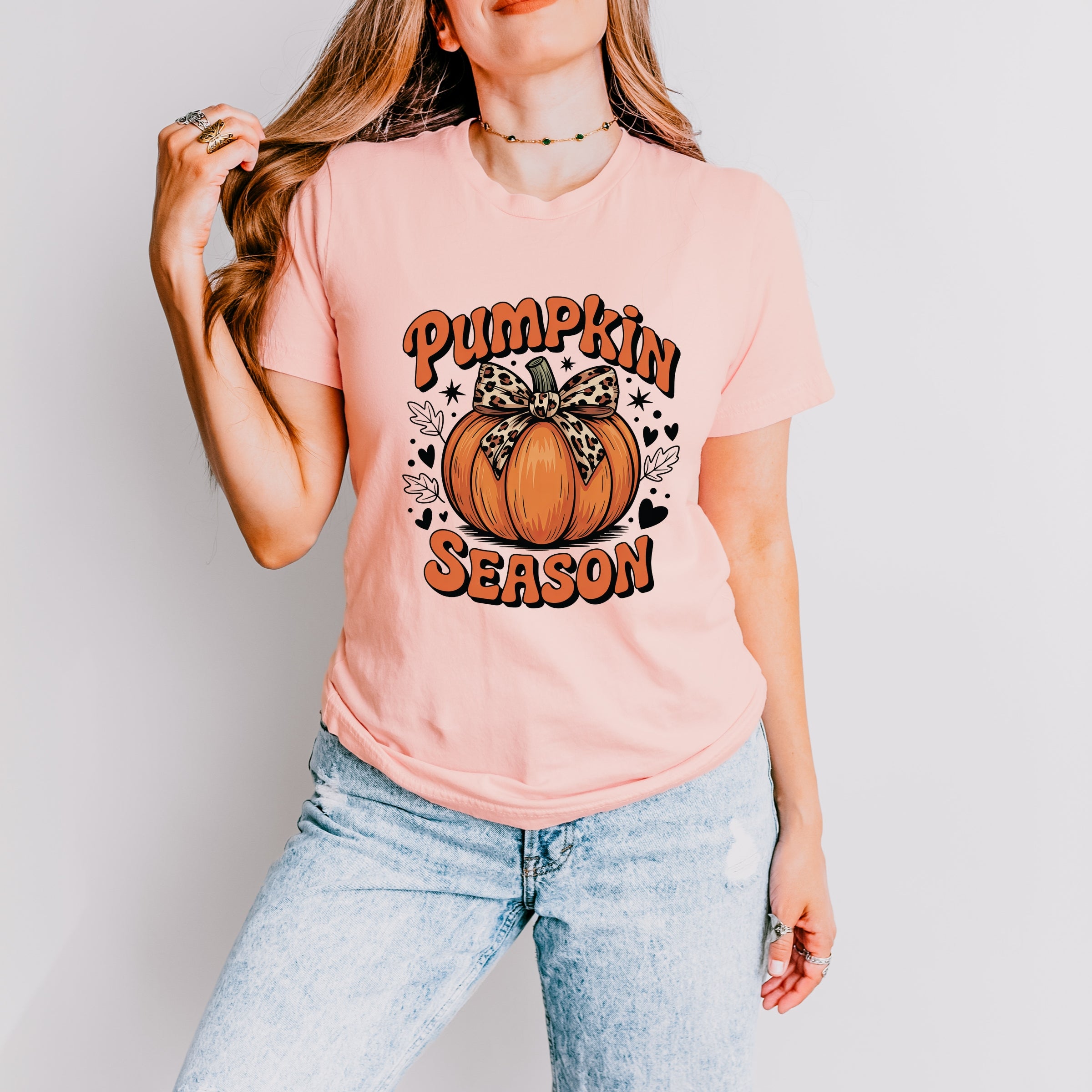 Coquette Pumpkin Season Leopard - Womens Short Sleeve Graphic T-Shirt