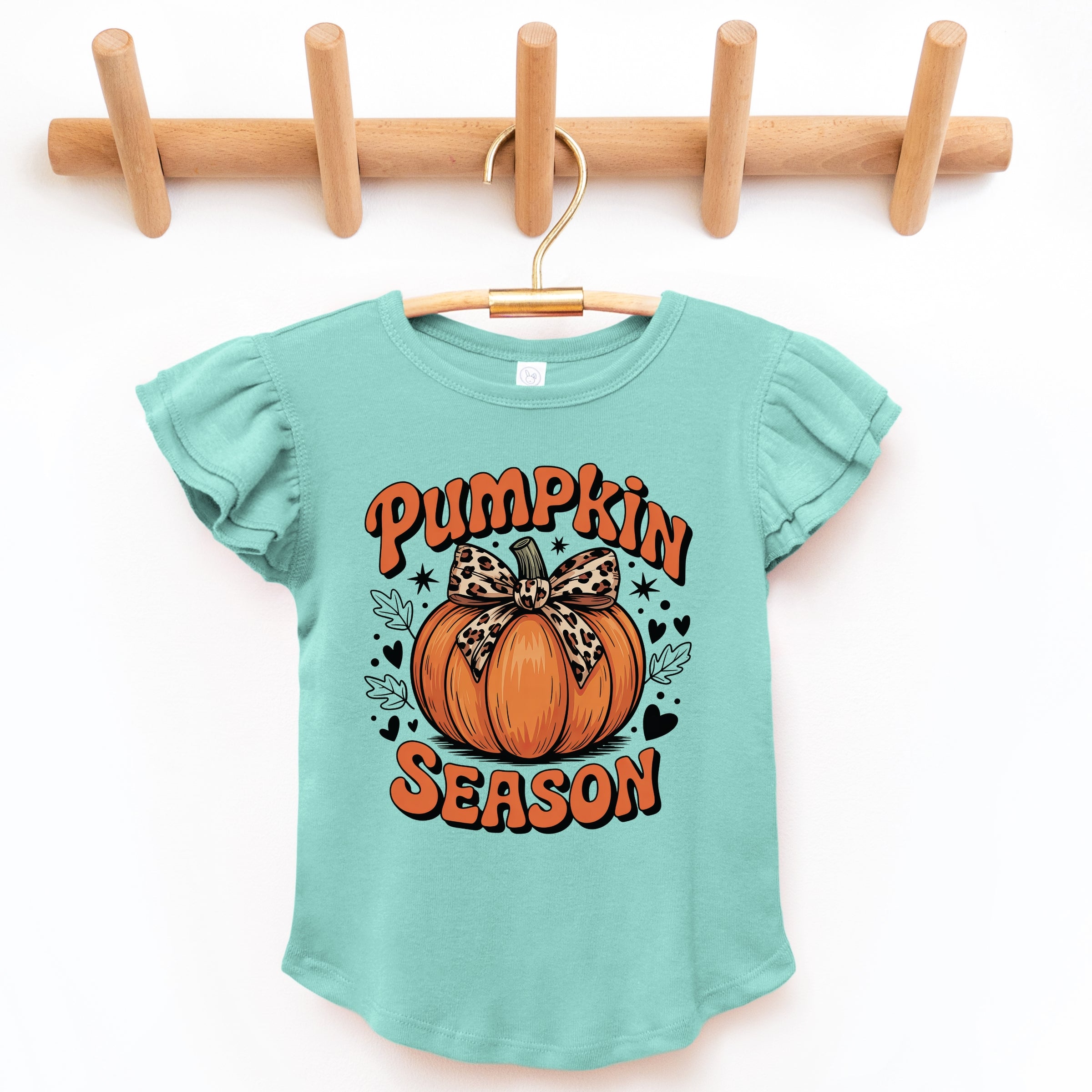Coquette Pumpkin Season Leopard - Flutter Sleeve Graphic T-Shirt