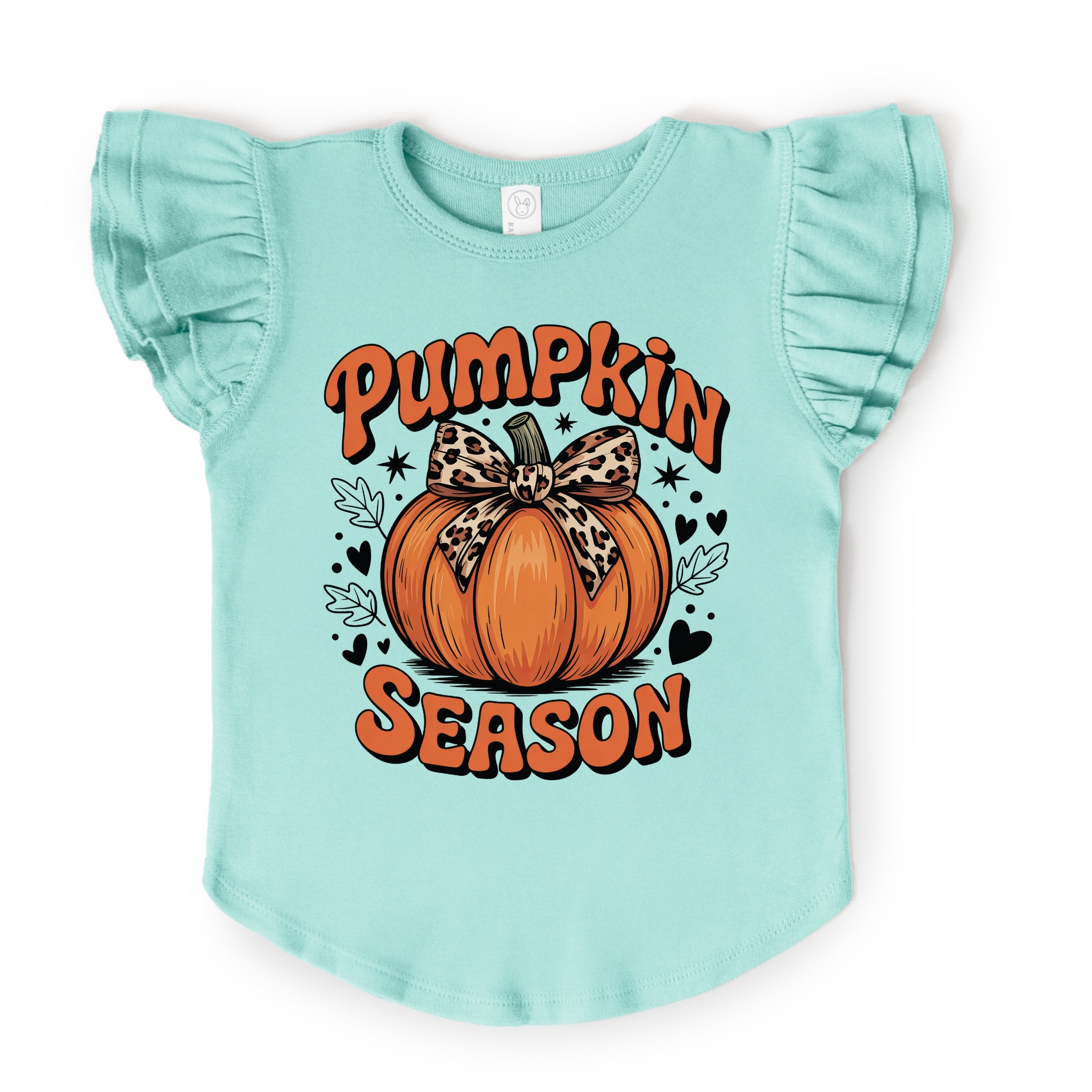 Coquette Pumpkin Season Leopard - Flutter Sleeve Graphic T-Shirt