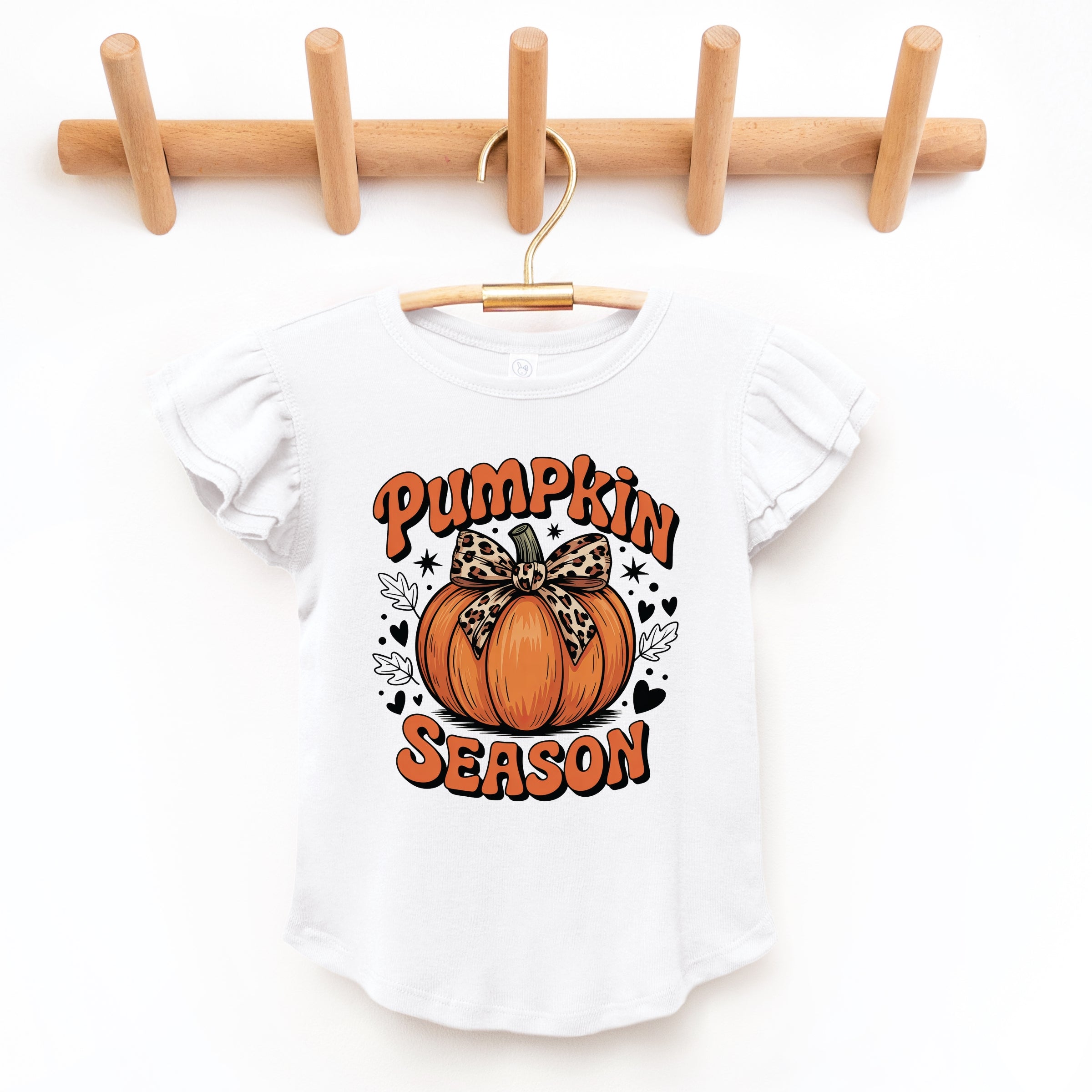 Coquette Pumpkin Season Leopard - Flutter Sleeve Graphic T-Shirt