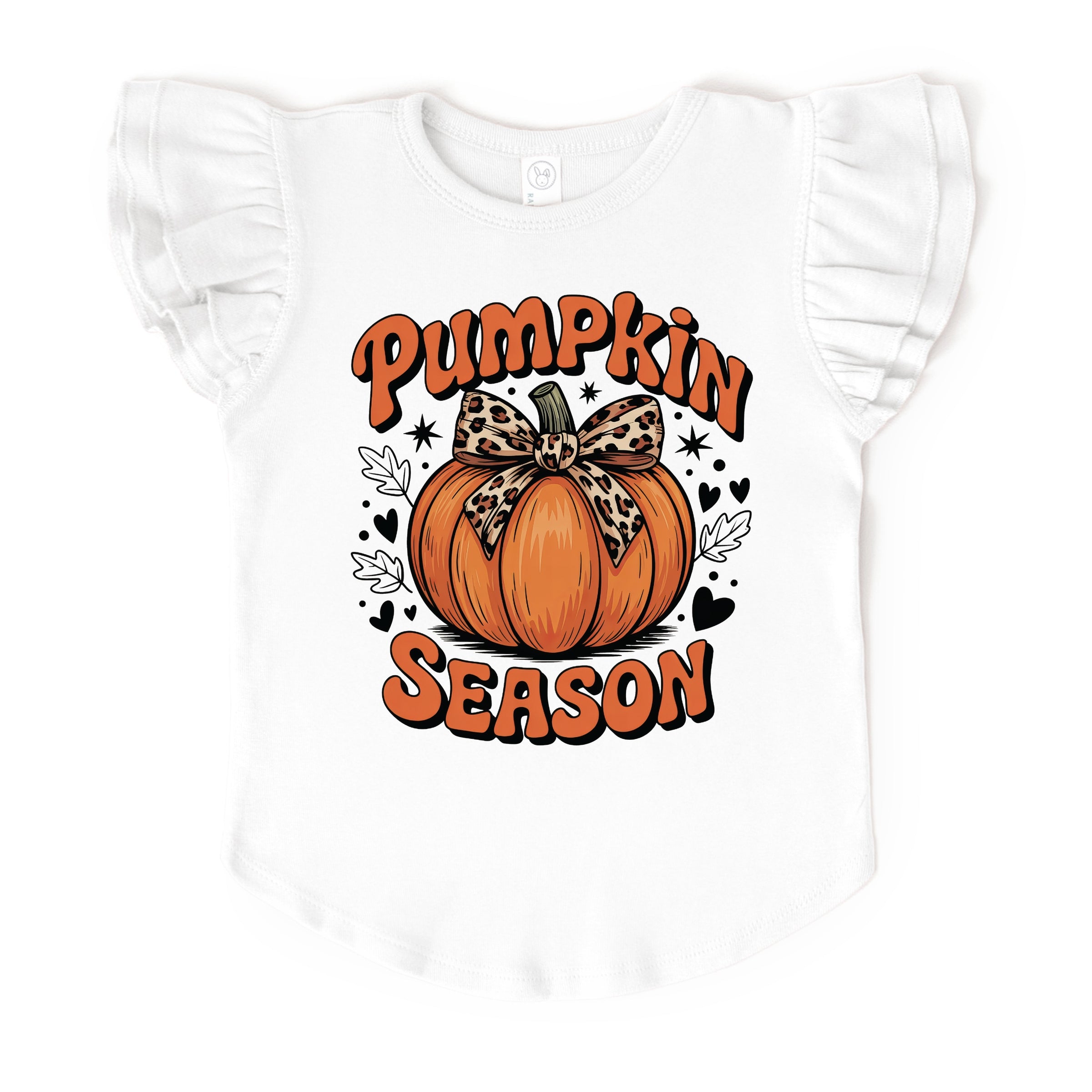 Coquette Pumpkin Season Leopard - Flutter Sleeve Graphic T-Shirt