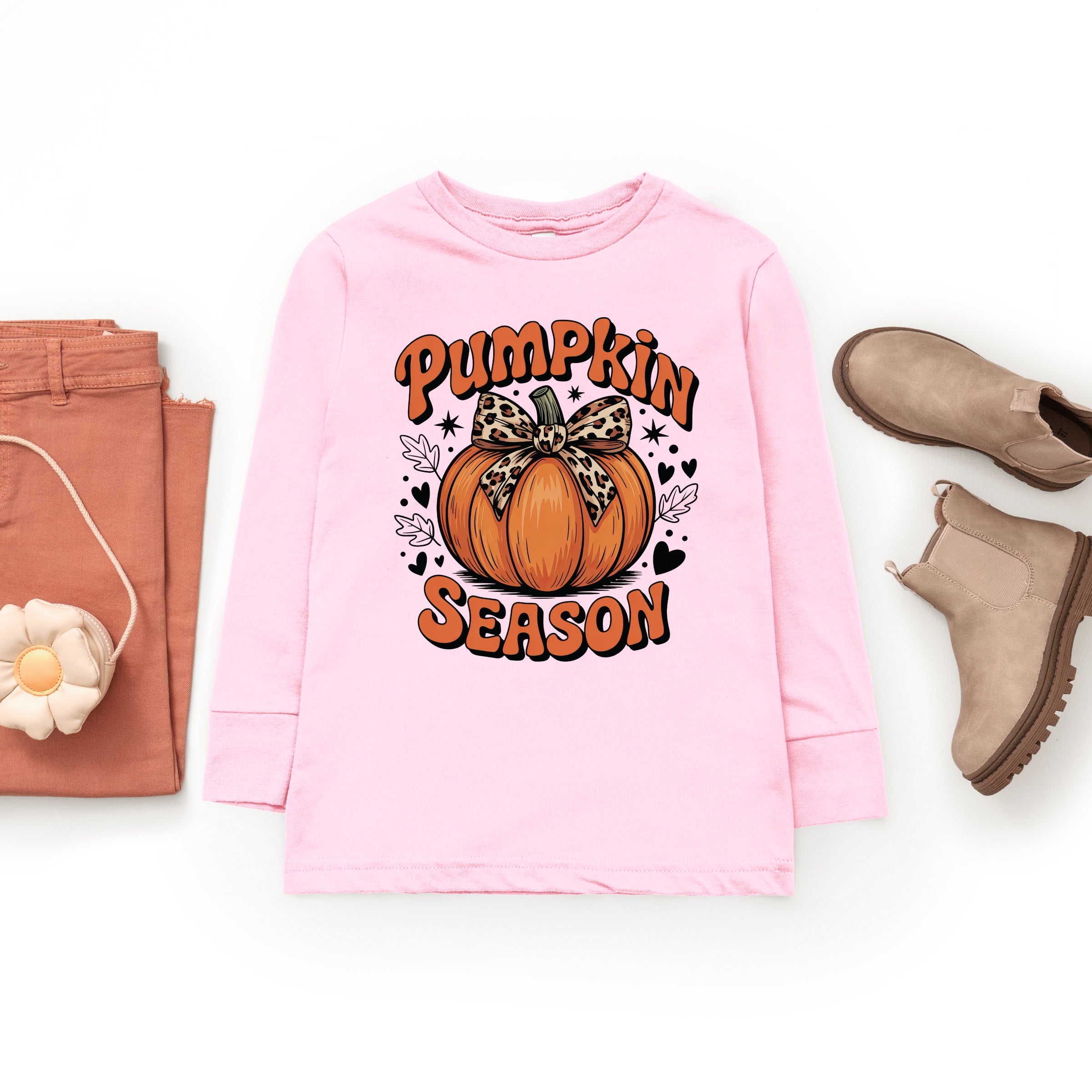 Coquette Pumpkin Season Leopard - Youth Long Sleeve Graphic T-Shirt