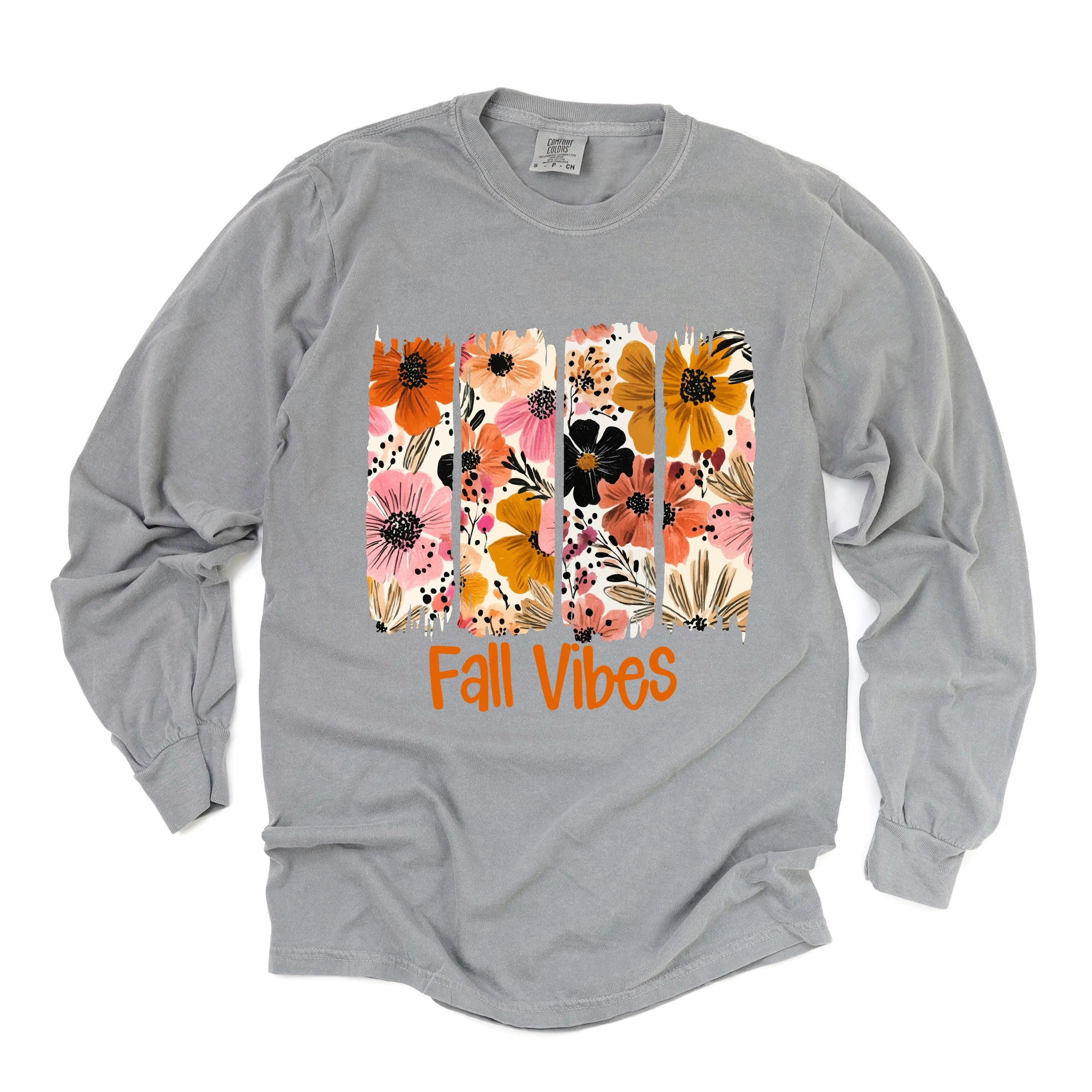 Fall Vibes Floral - Women's Garment Dyed Long Sleeve Graphic T-Shirt