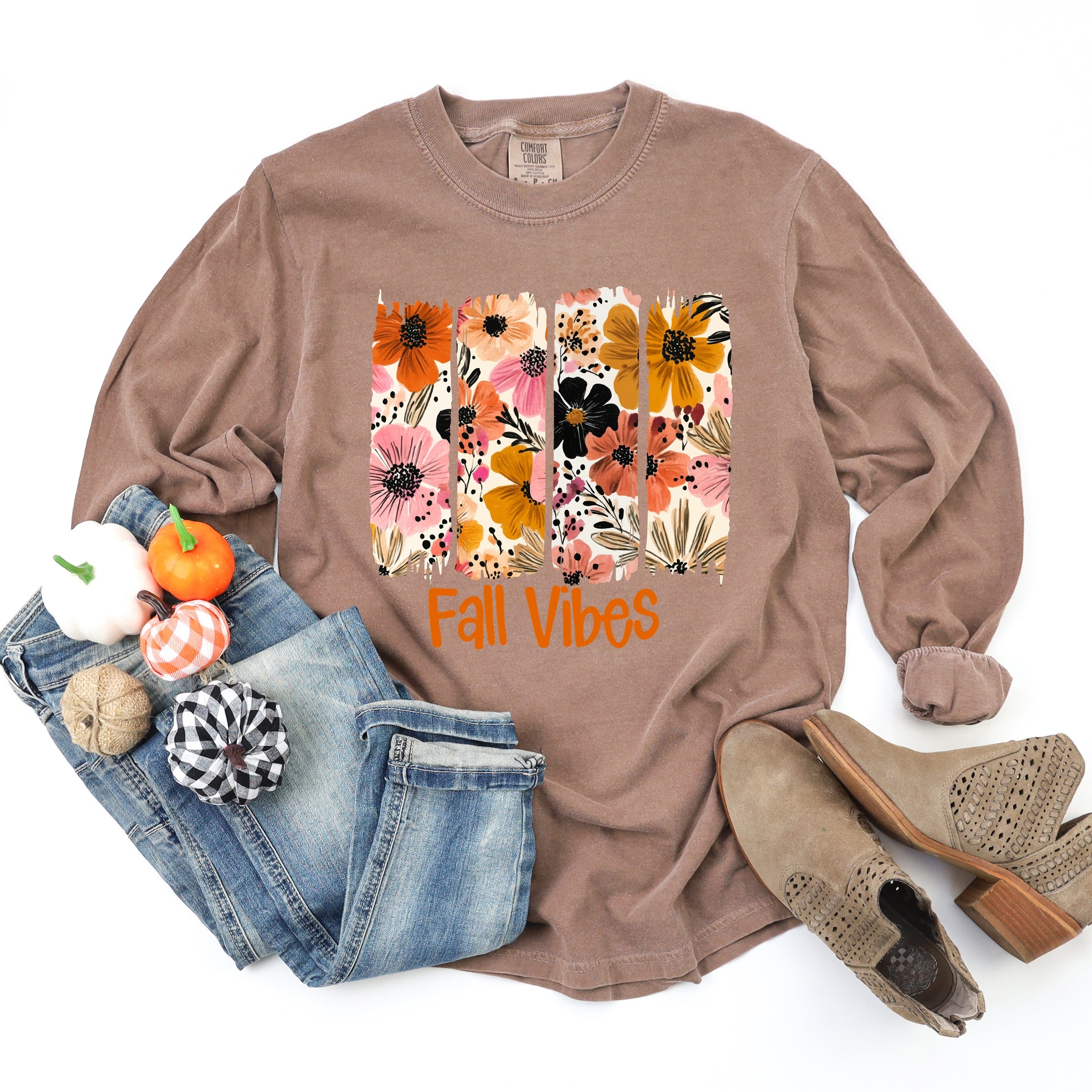Fall Vibes Floral - Women's Garment Dyed Long Sleeve Graphic T-Shirt