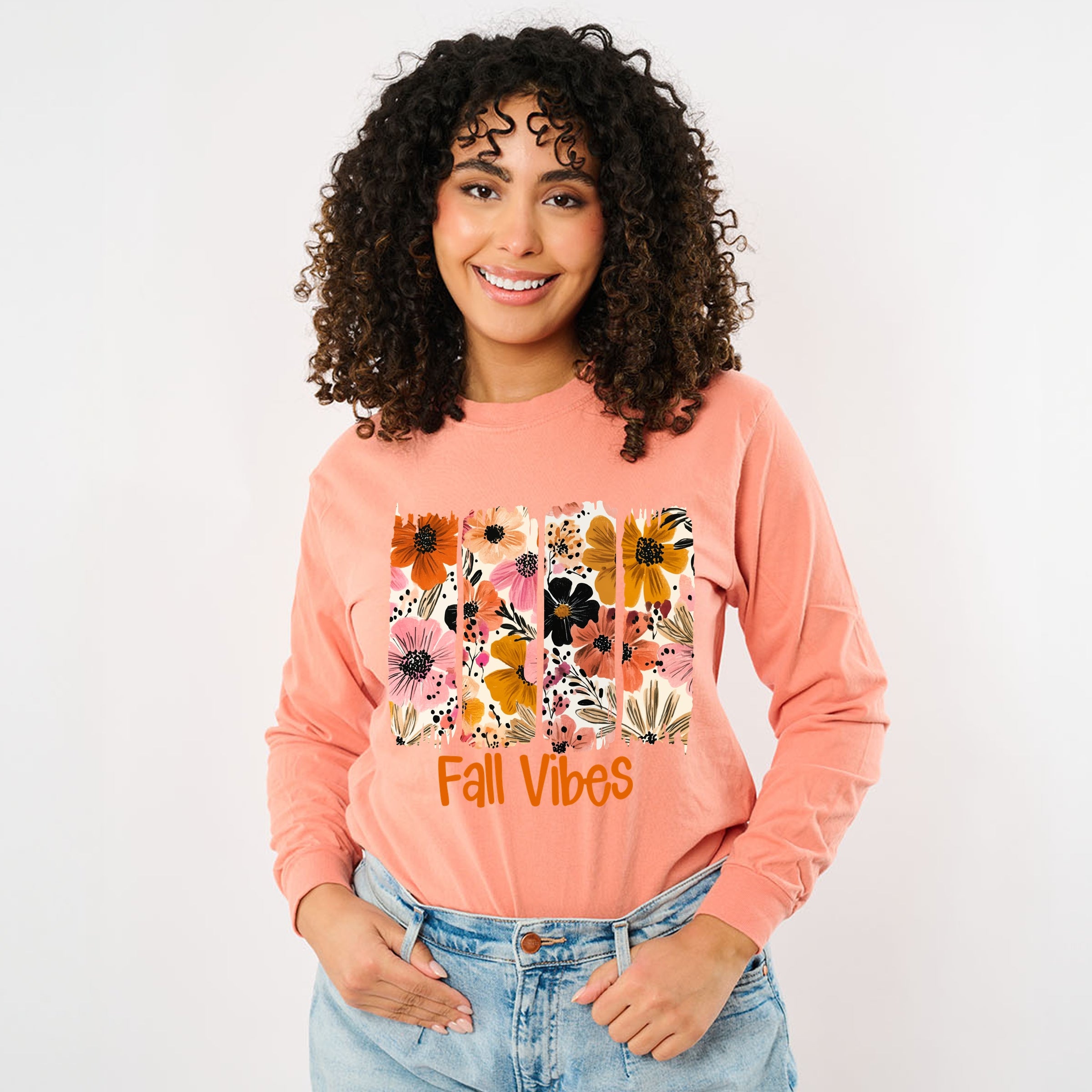 Fall Vibes Floral - Women's Garment Dyed Long Sleeve Graphic T-Shirt