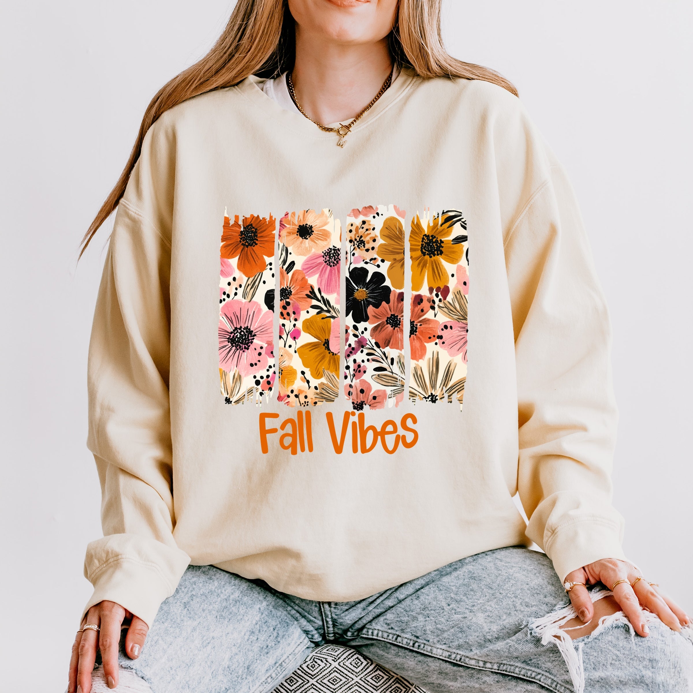 Fall Vibes Floral - Women's Lightweight Garment Dyed Sweatshirt