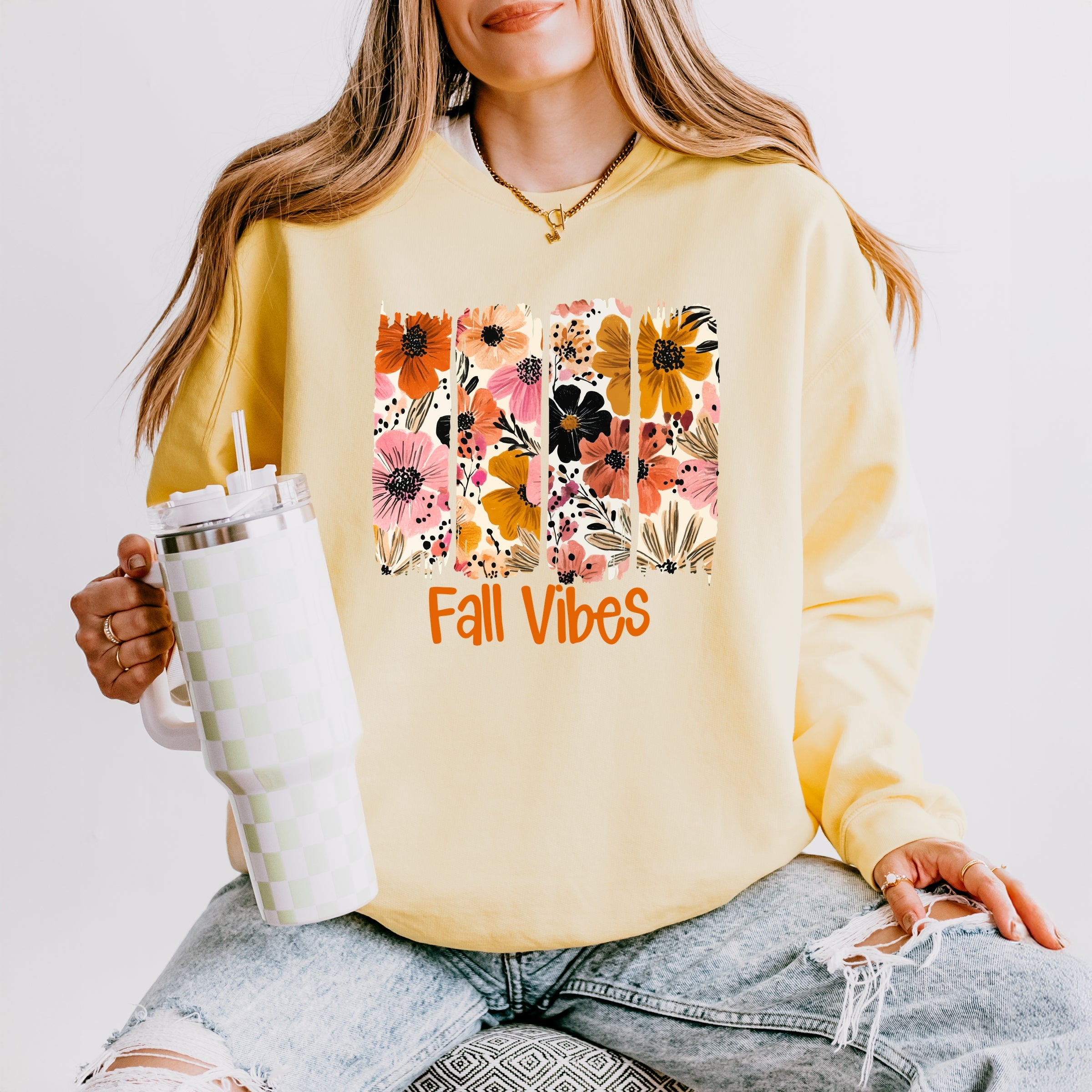 Fall Vibes Floral - Women's Lightweight Garment Dyed Sweatshirt
