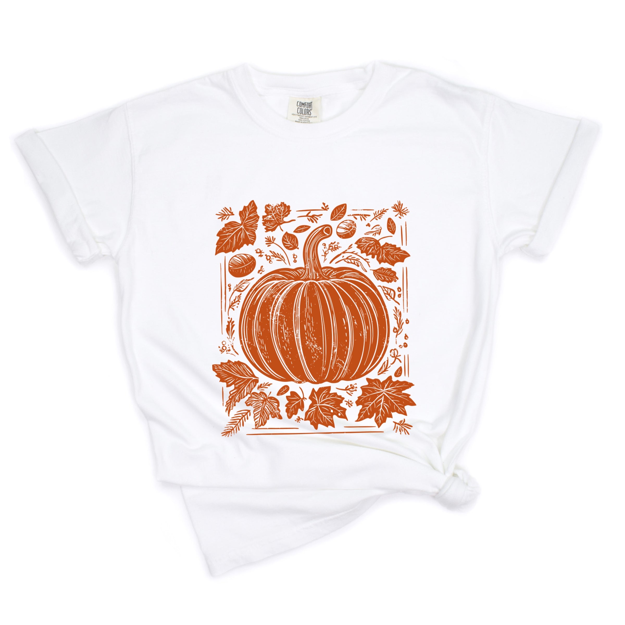 Pumpkin With Leaves Distressed - Women's Garment Dyed Graphic T-Shirt