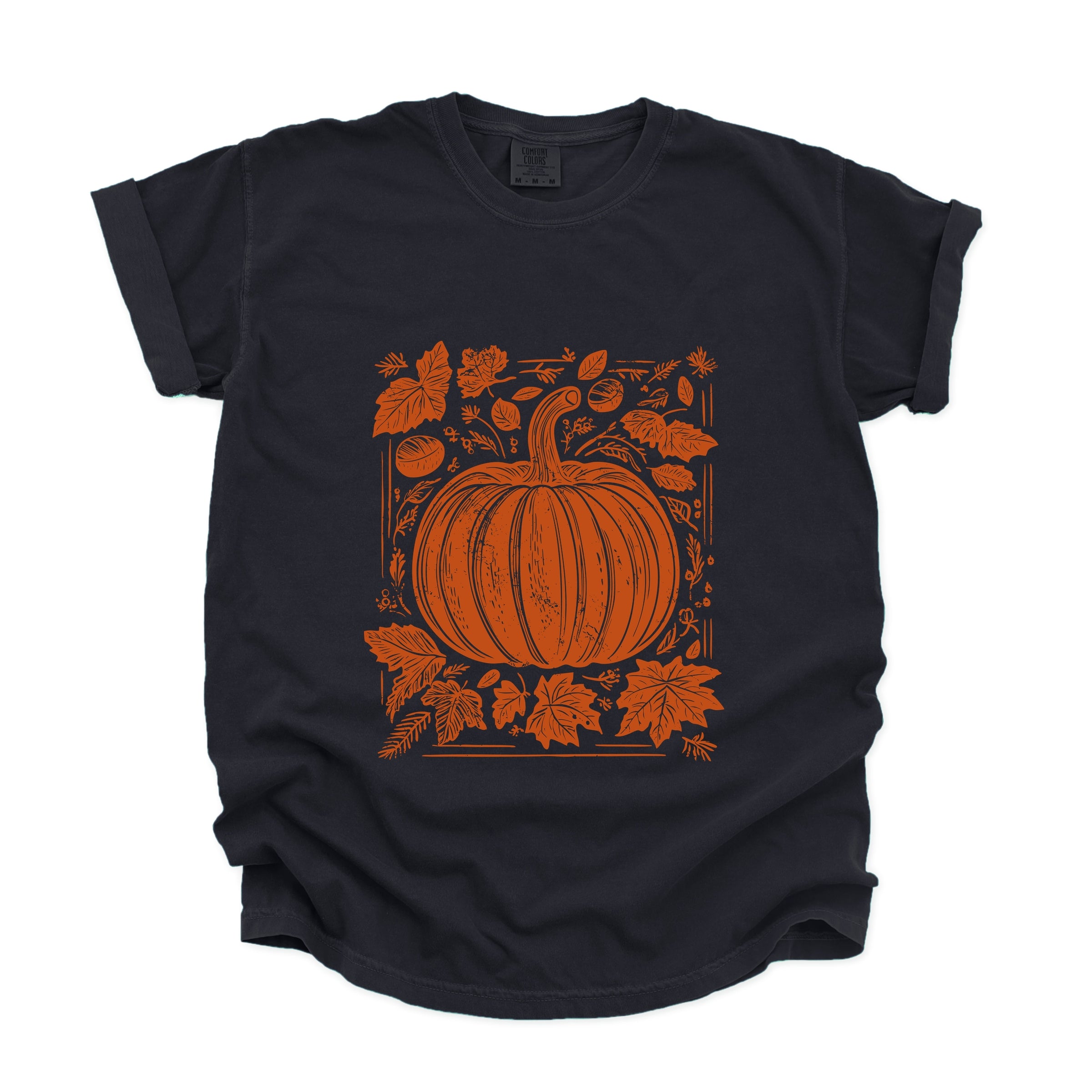 Pumpkin With Leaves Distressed - Women's Garment Dyed Graphic T-Shirt