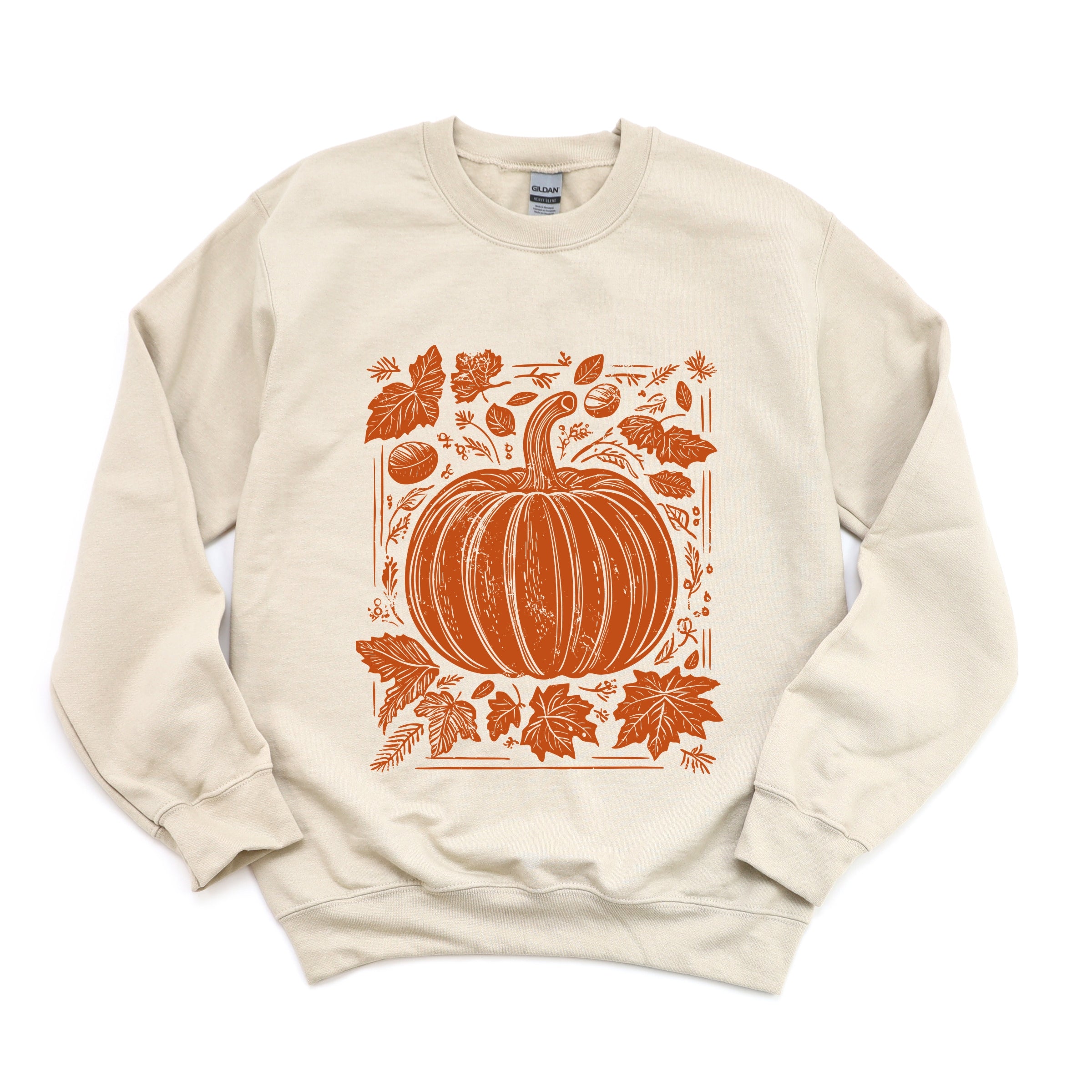 Pumpkin With Leaves Distressed - Women's Graphic Sweatshirt