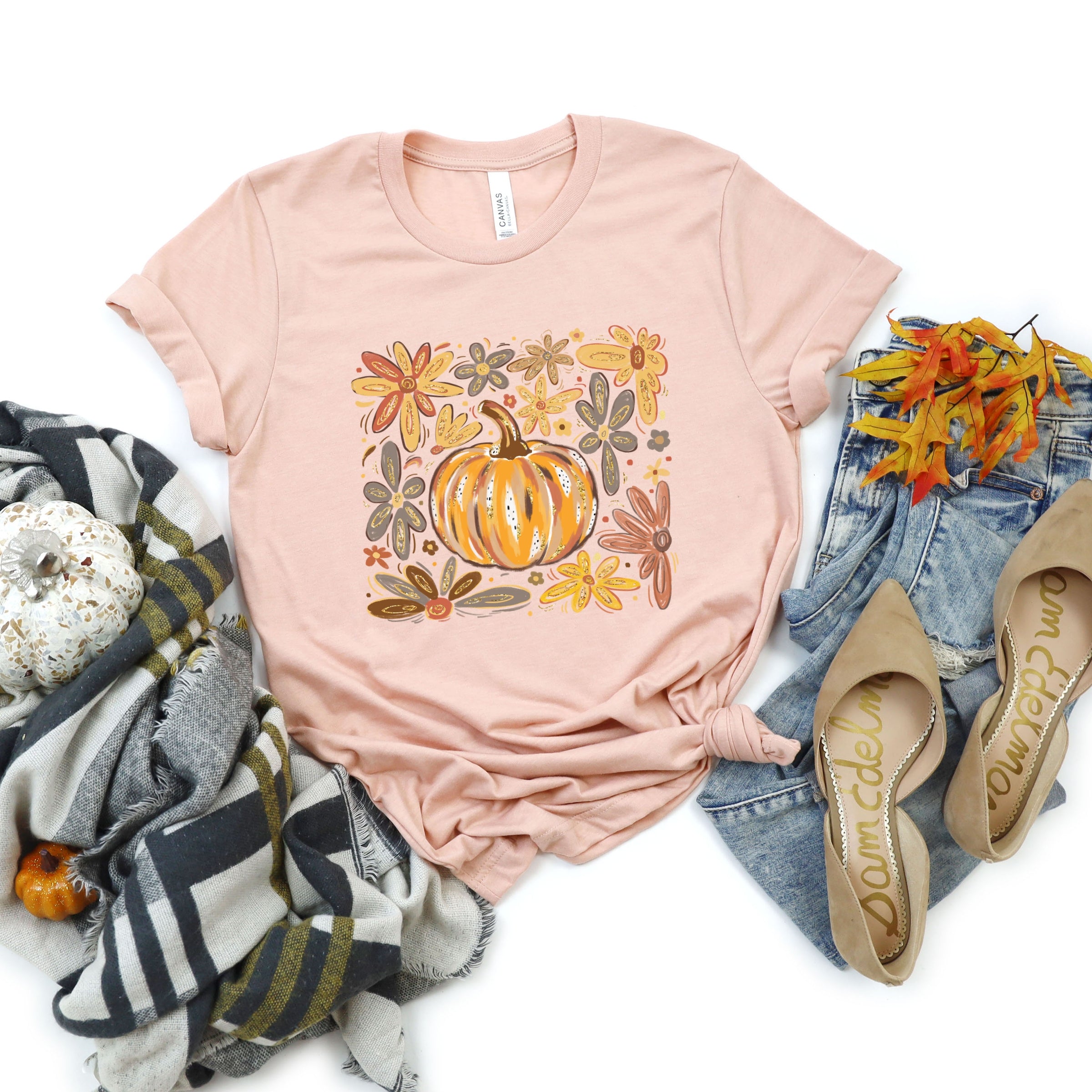 Fall Flowers And Pumpkin - Women's Short Sleeve Graphic T-Shirt