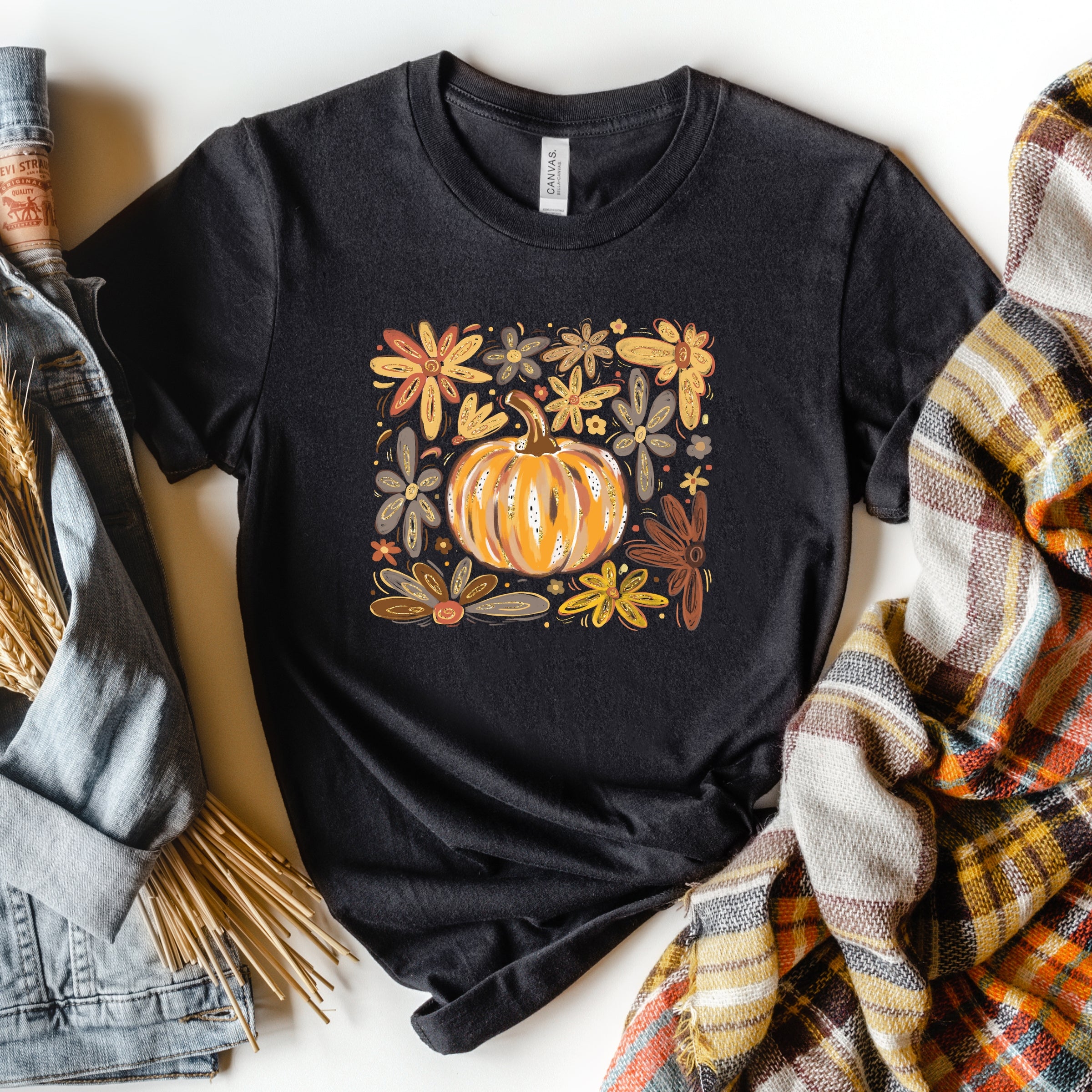Fall Flowers And Pumpkin - Women's Short Sleeve Graphic T-Shirt