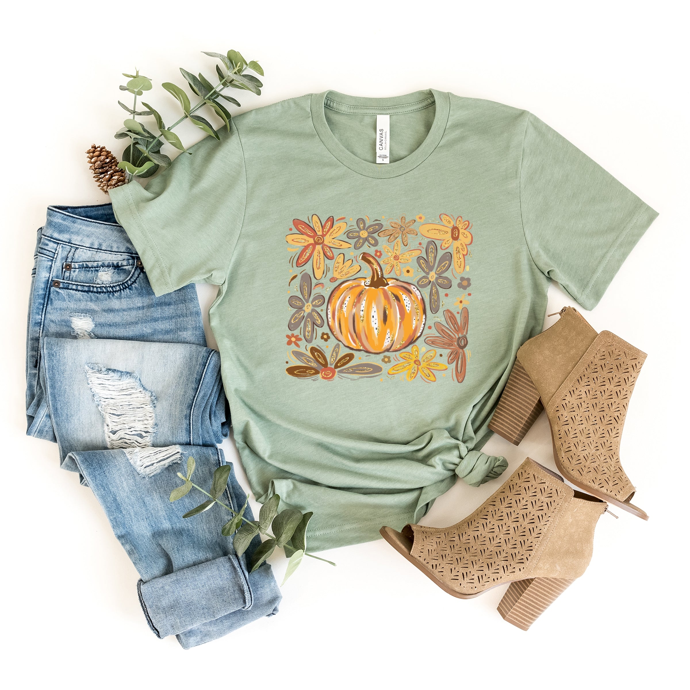 Fall Flowers And Pumpkin - Women's Short Sleeve Graphic T-Shirt