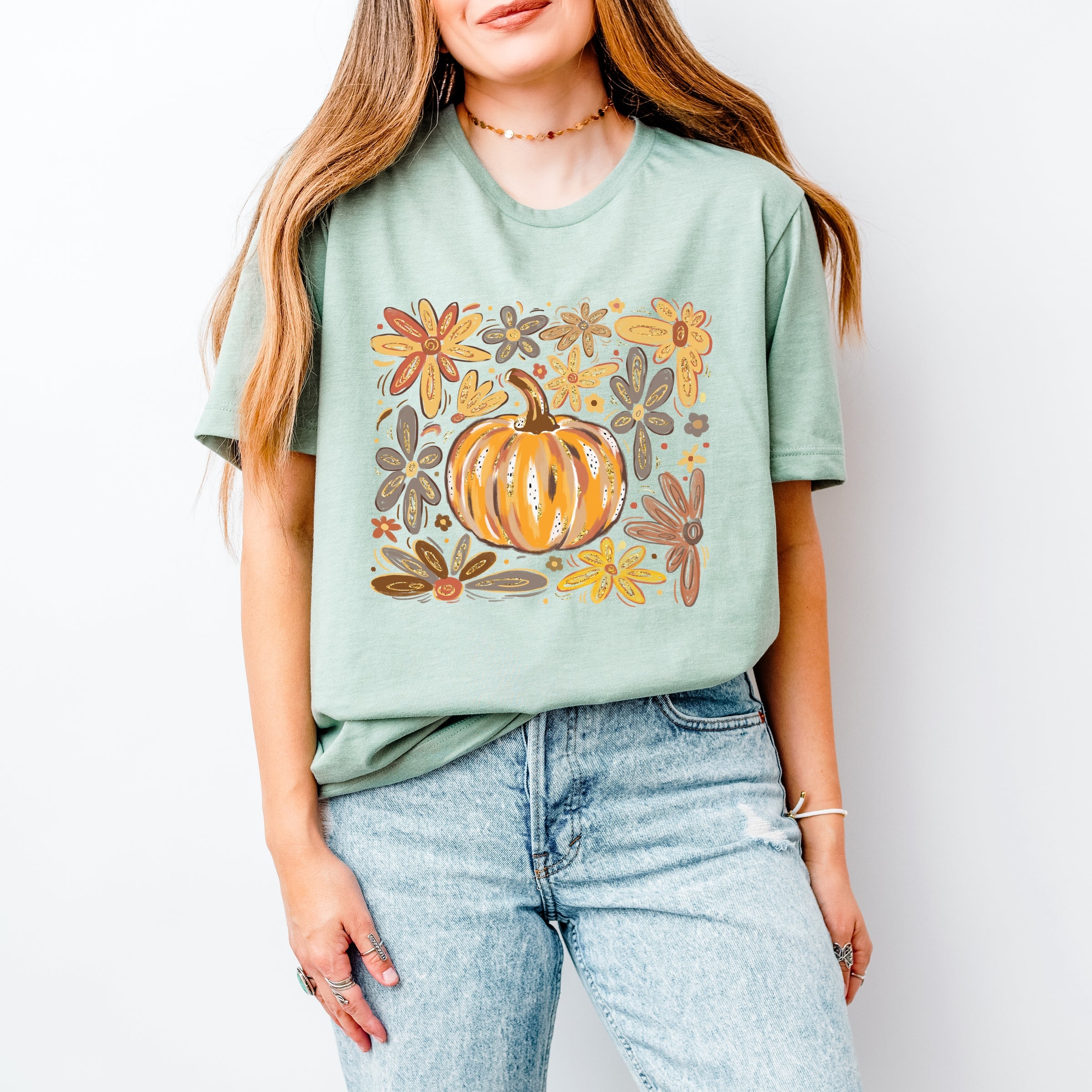 Fall Flowers And Pumpkin - Women's Short Sleeve Graphic T-Shirt
