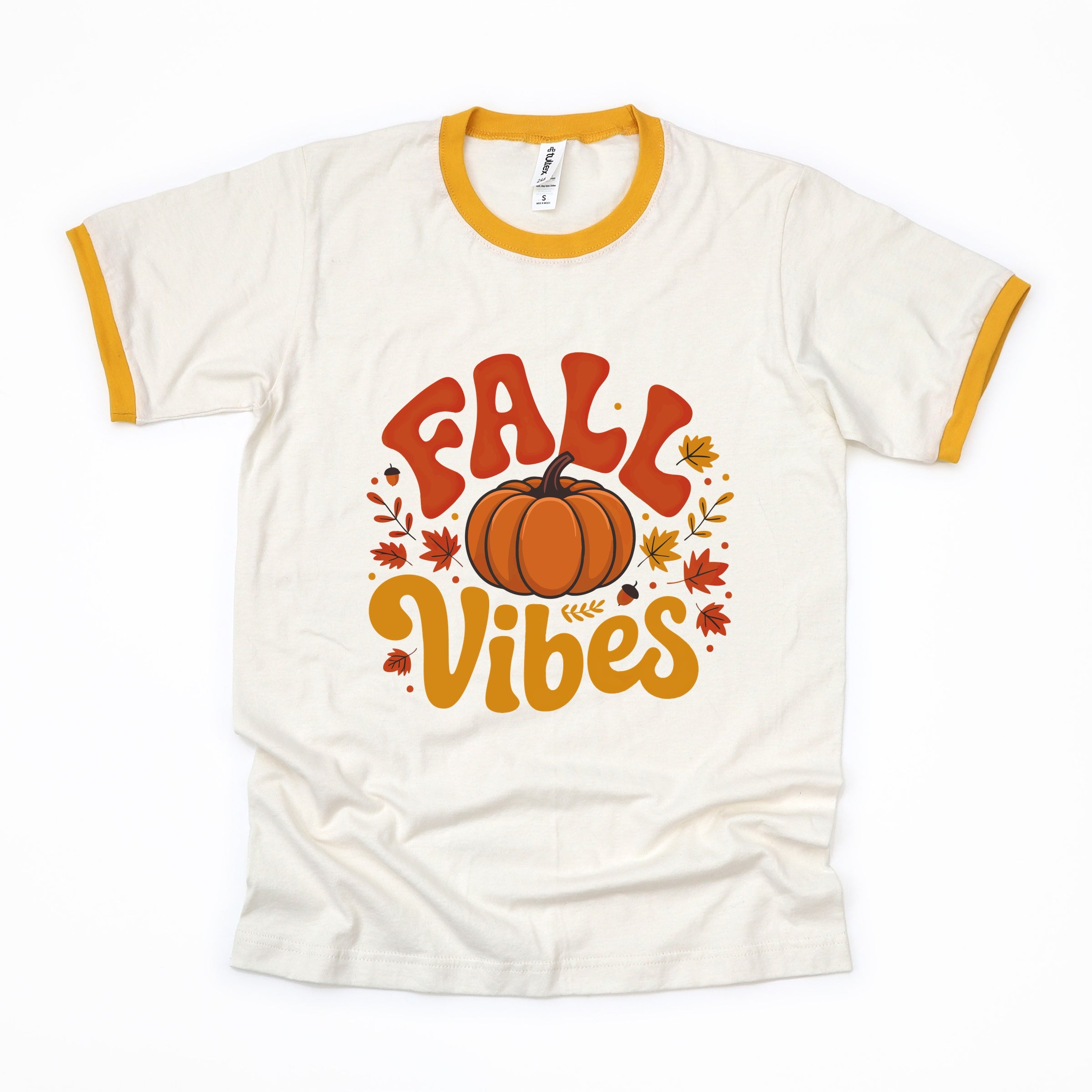 Fall Vibes Pumpkin And Leaves - Womens Ringer Graphic T-Shirt