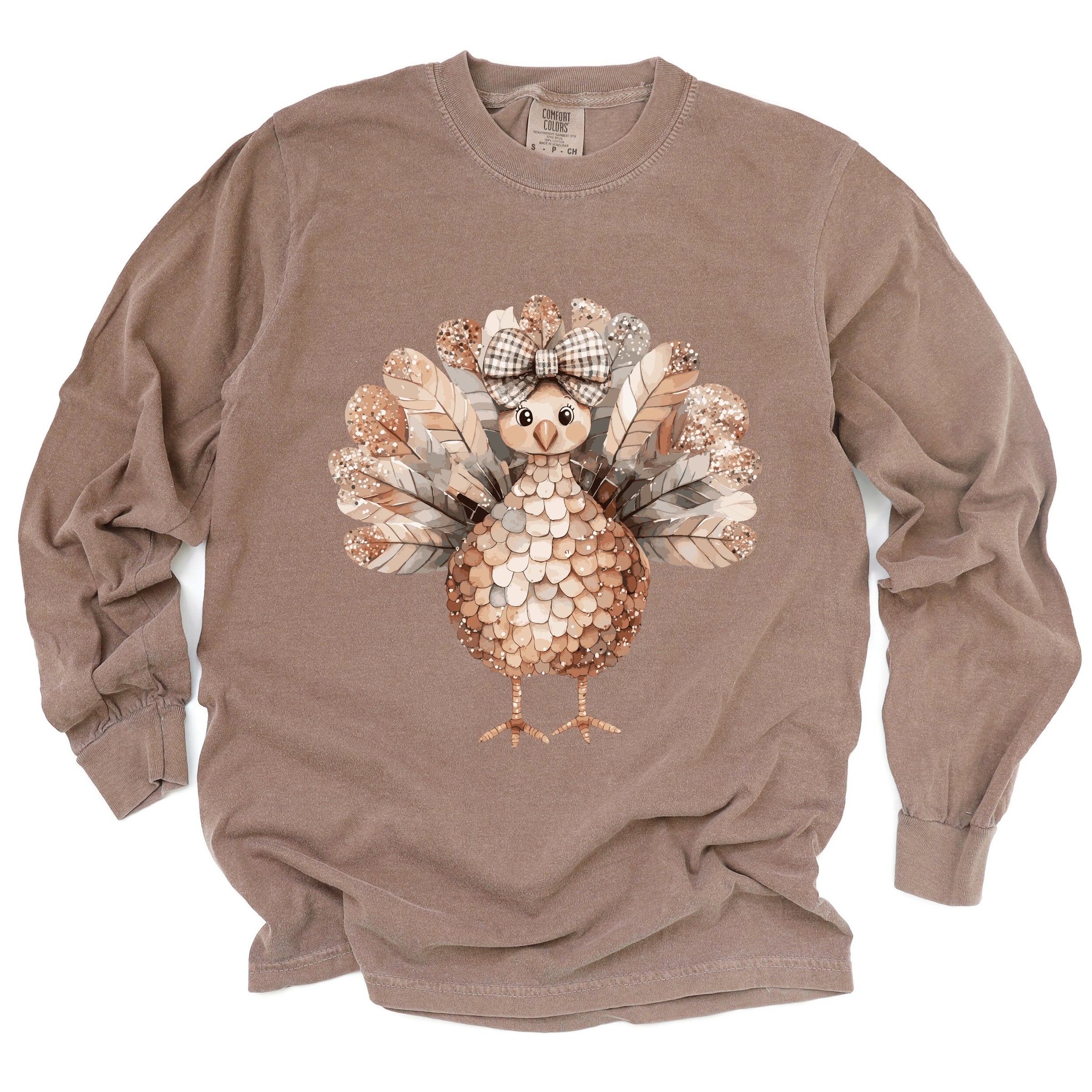Sparkle Turkey - Women's Garment Dyed Long Sleeve Graphic T-Shirt
