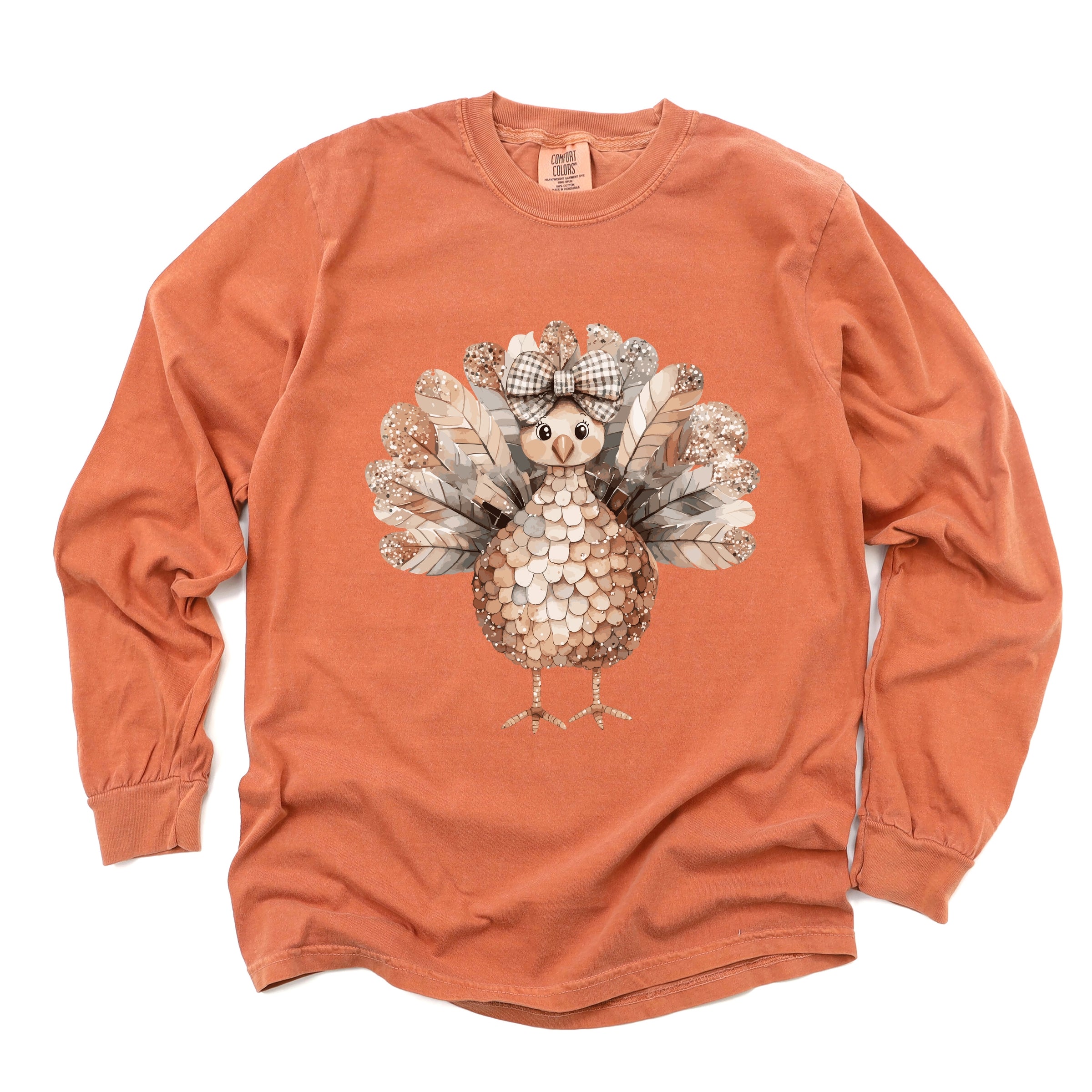 Sparkle Turkey - Women's Garment Dyed Long Sleeve Graphic T-Shirt