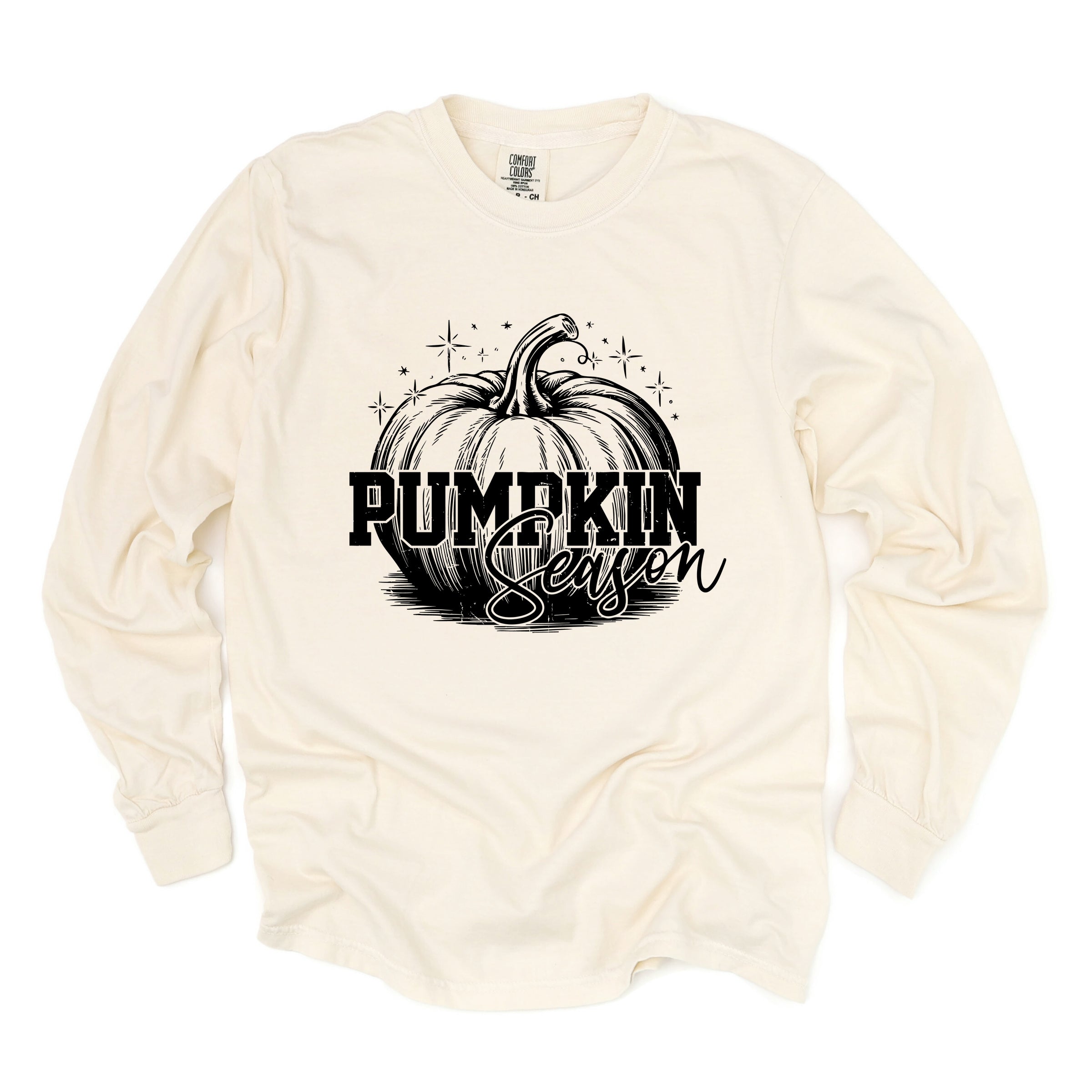 Pumpkin Season Sparkles Distressed - Women's Garment Dyed Long Sleeve Graphic T-Shirt