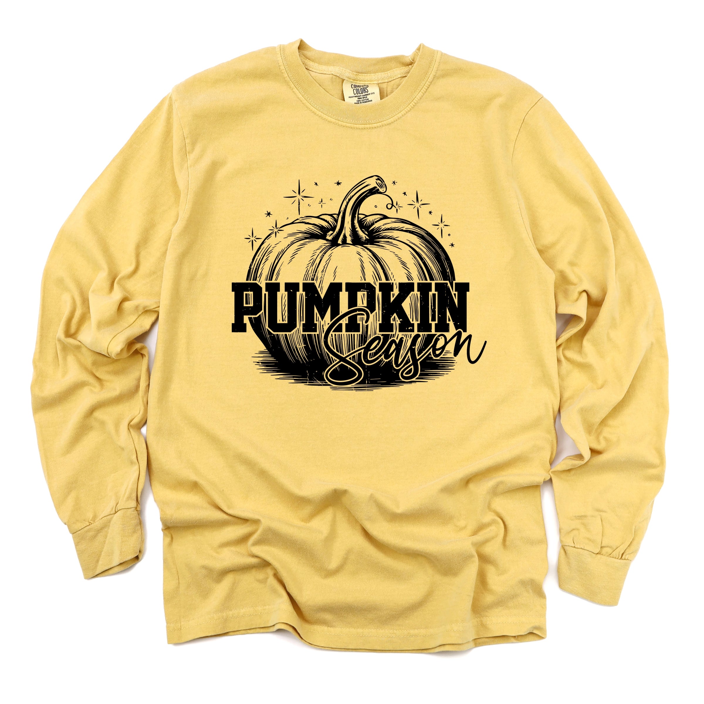 Pumpkin Season Sparkles Distressed - Women's Garment Dyed Long Sleeve Graphic T-Shirt