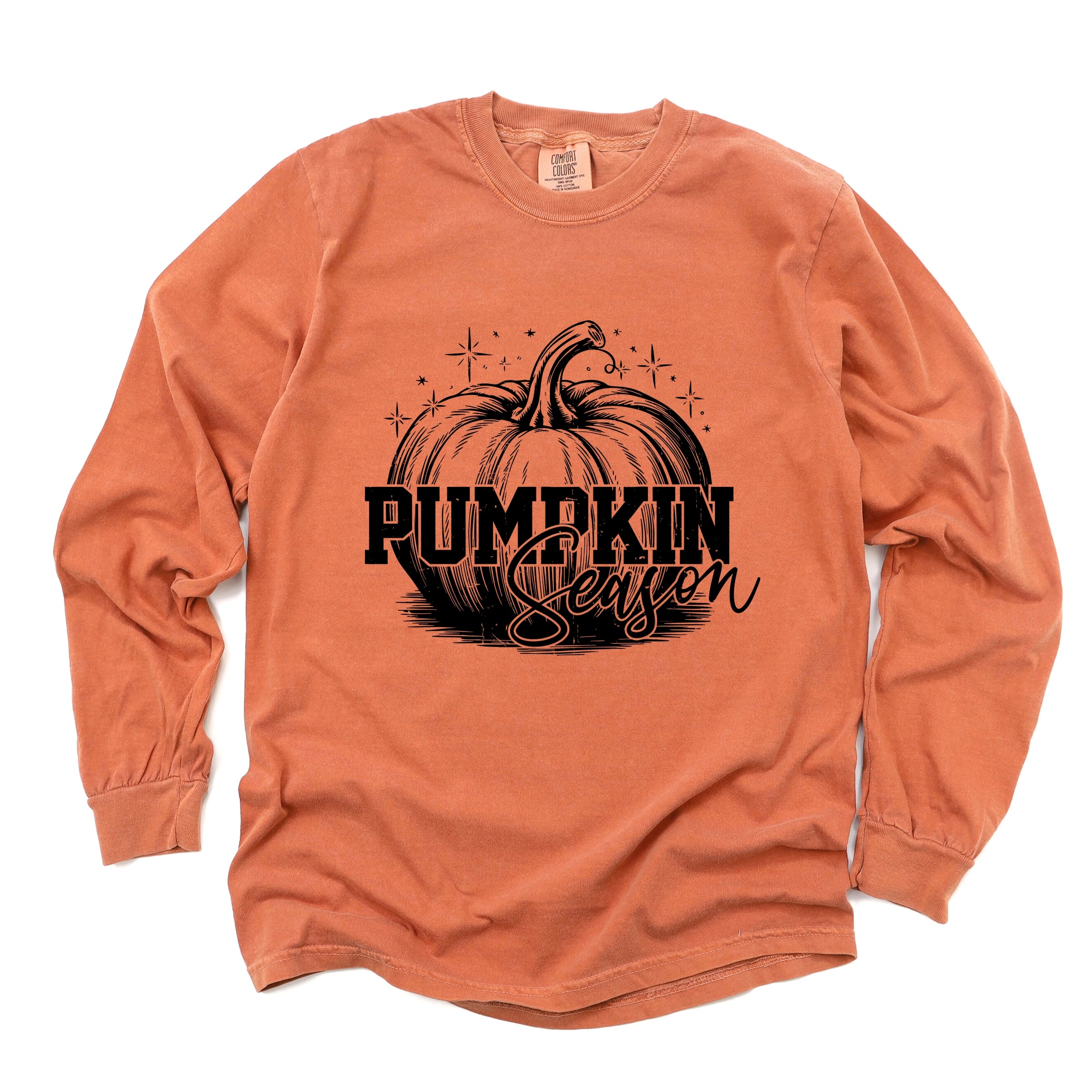 Pumpkin Season Sparkles Distressed - Women's Garment Dyed Long Sleeve Graphic T-Shirt