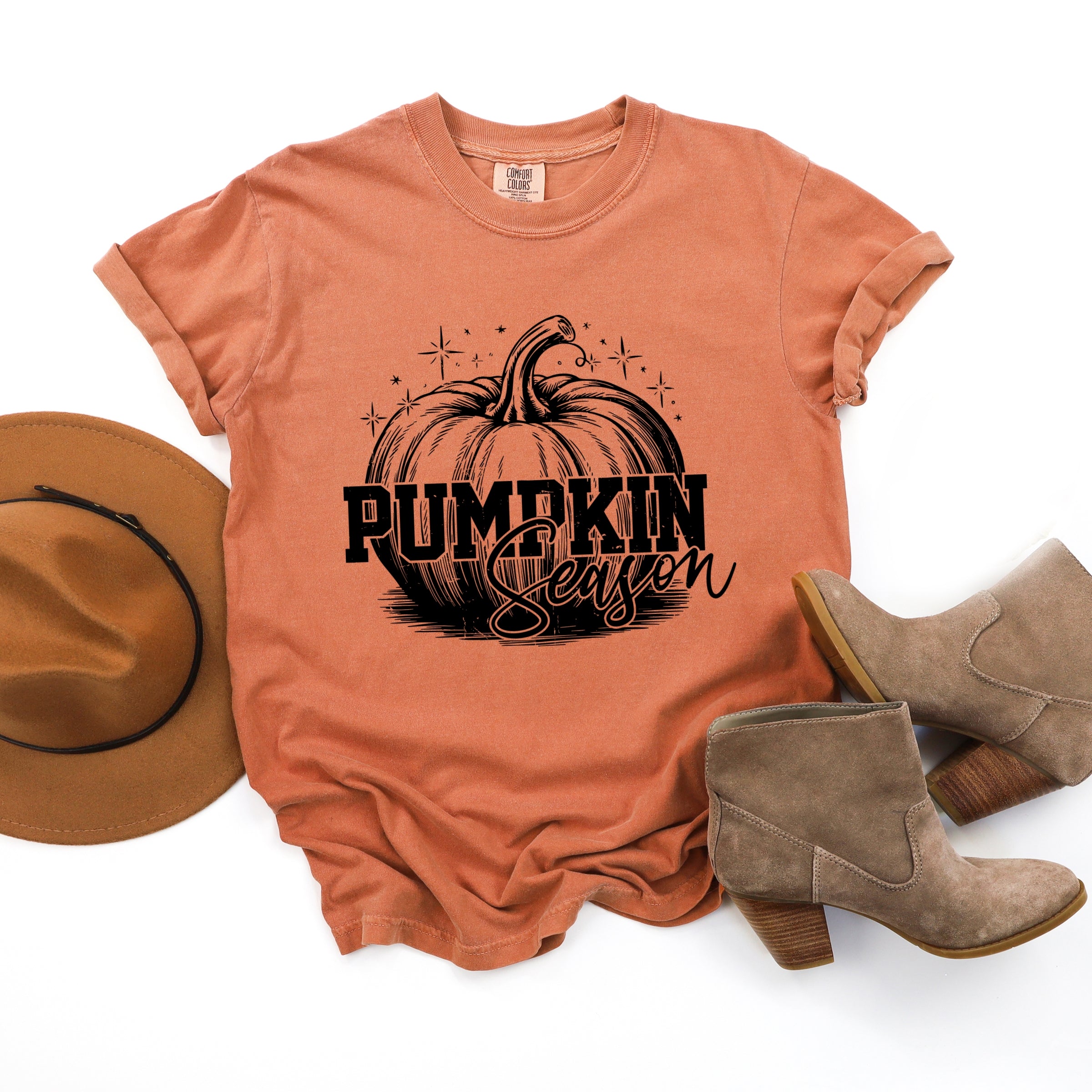 Pumpkin Season Sparkles Distressed - Women's Garment Dyed Graphic T-Shirt