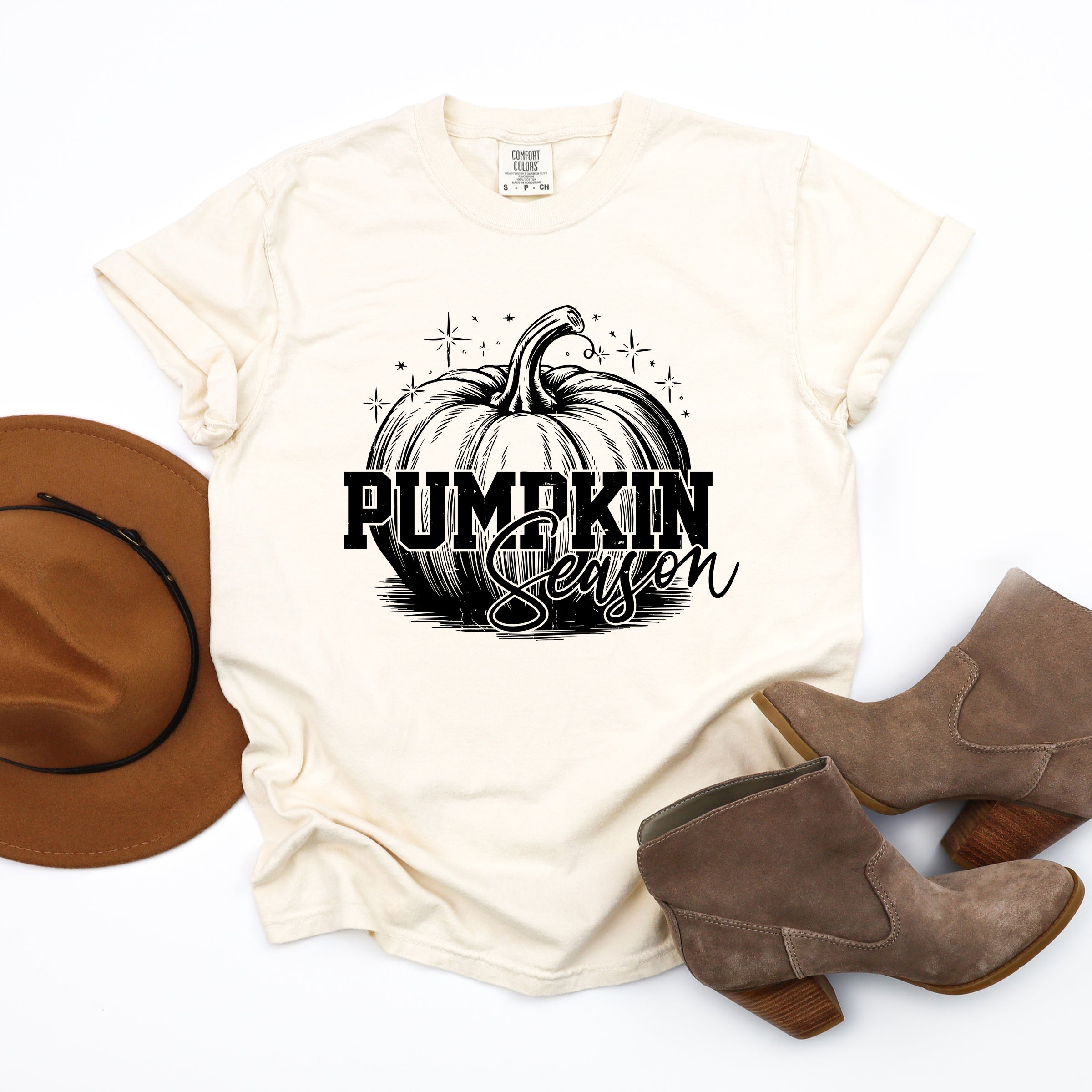 Pumpkin Season Sparkles Distressed - Women's Garment Dyed Graphic T-Shirt