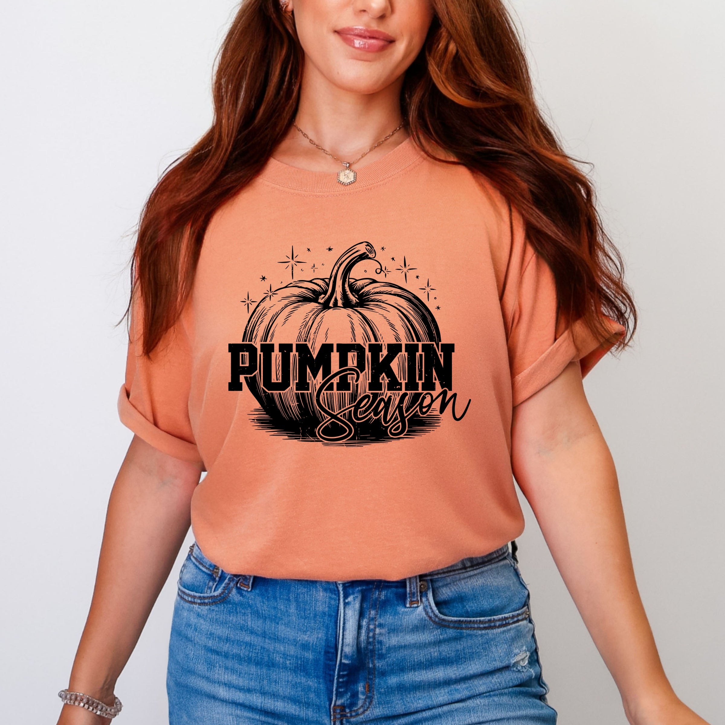 Pumpkin Season Sparkles Distressed - Women's Garment Dyed Graphic T-Shirt