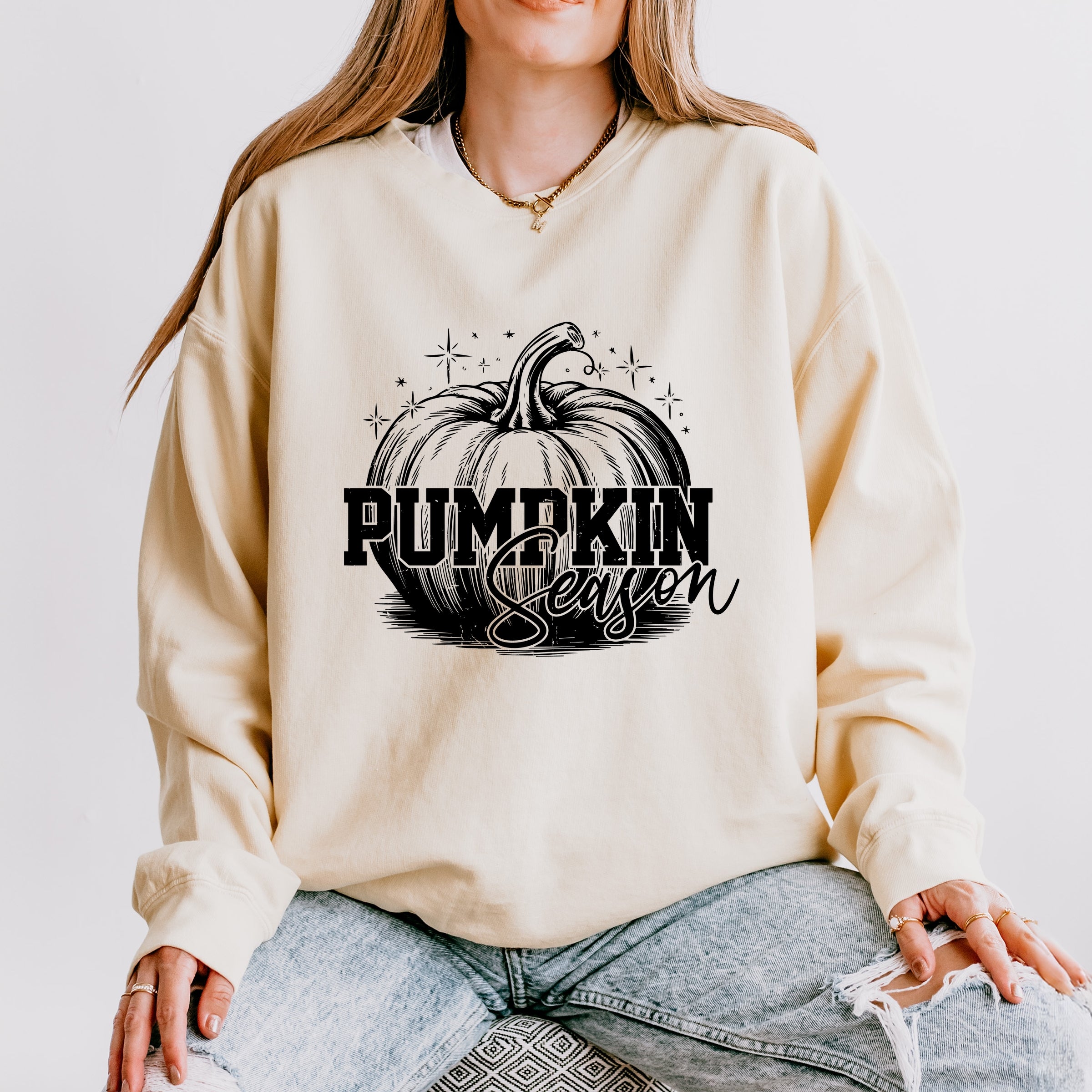 Pumpkin Season Sparkles Distressed - Women's Lightweight Garment Dyed Sweatshirt