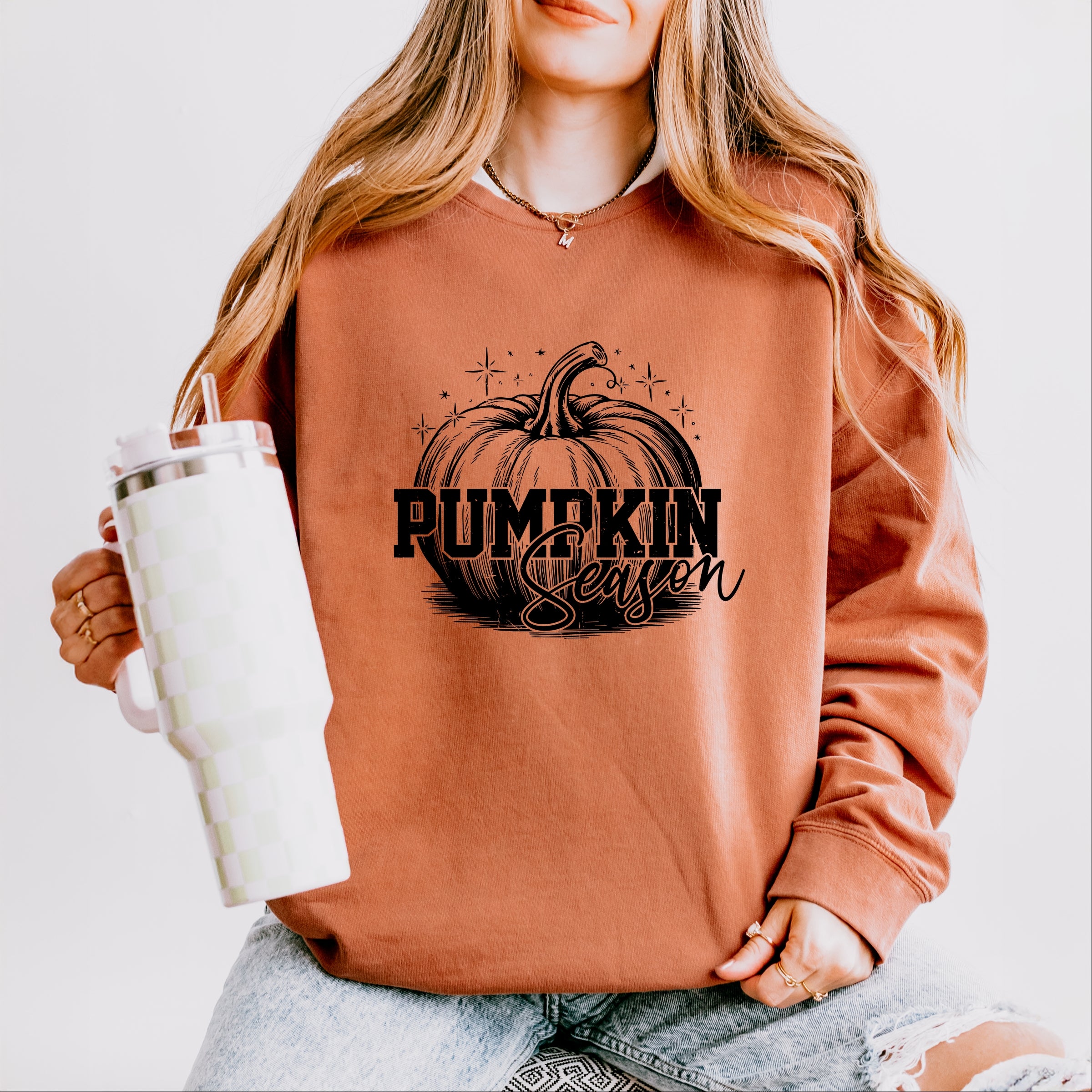 Pumpkin Season Sparkles Distressed - Women's Lightweight Garment Dyed Sweatshirt