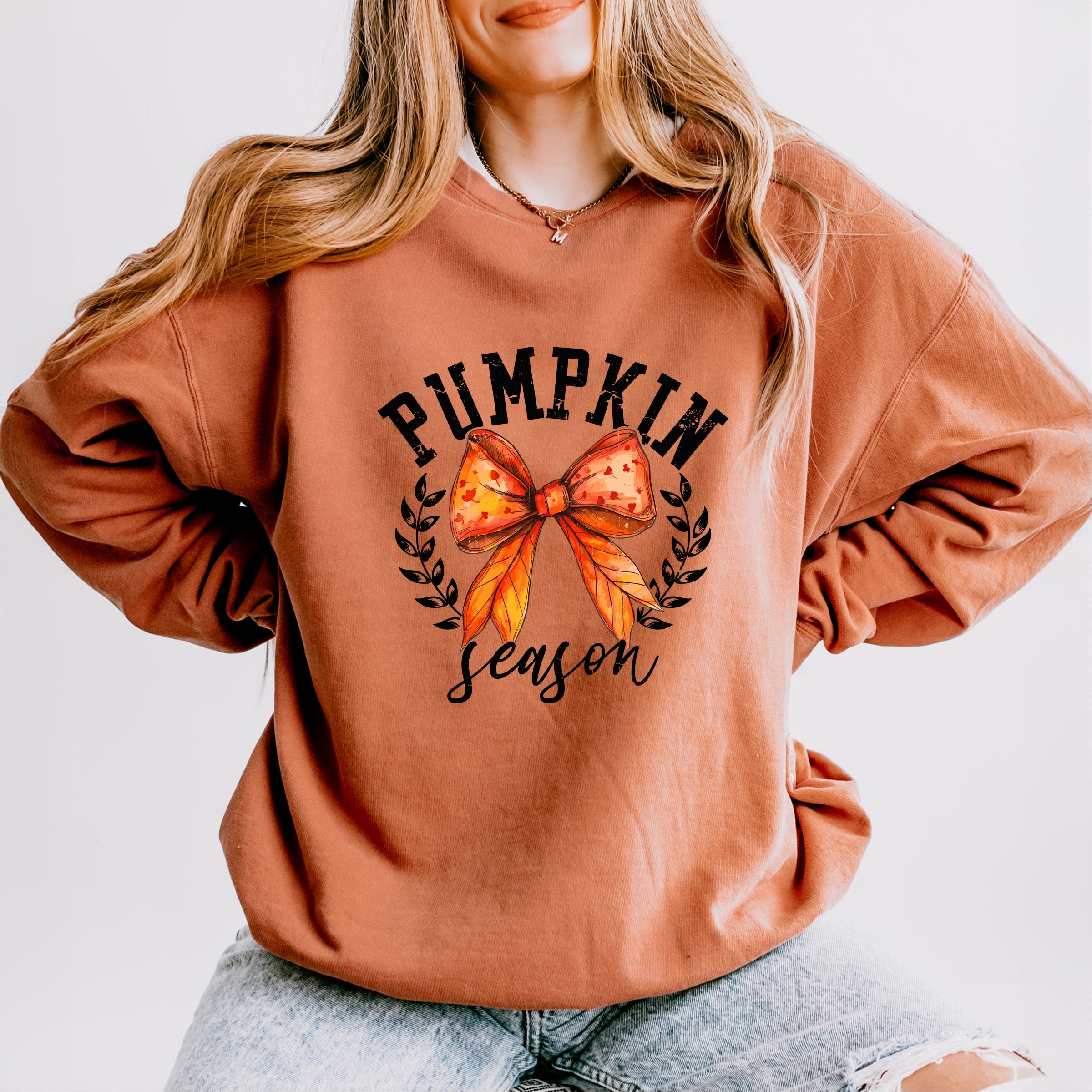 Coquette Orange Bow Pumpkin Season - Women's Lightweight Garment Dyed Sweatshirt