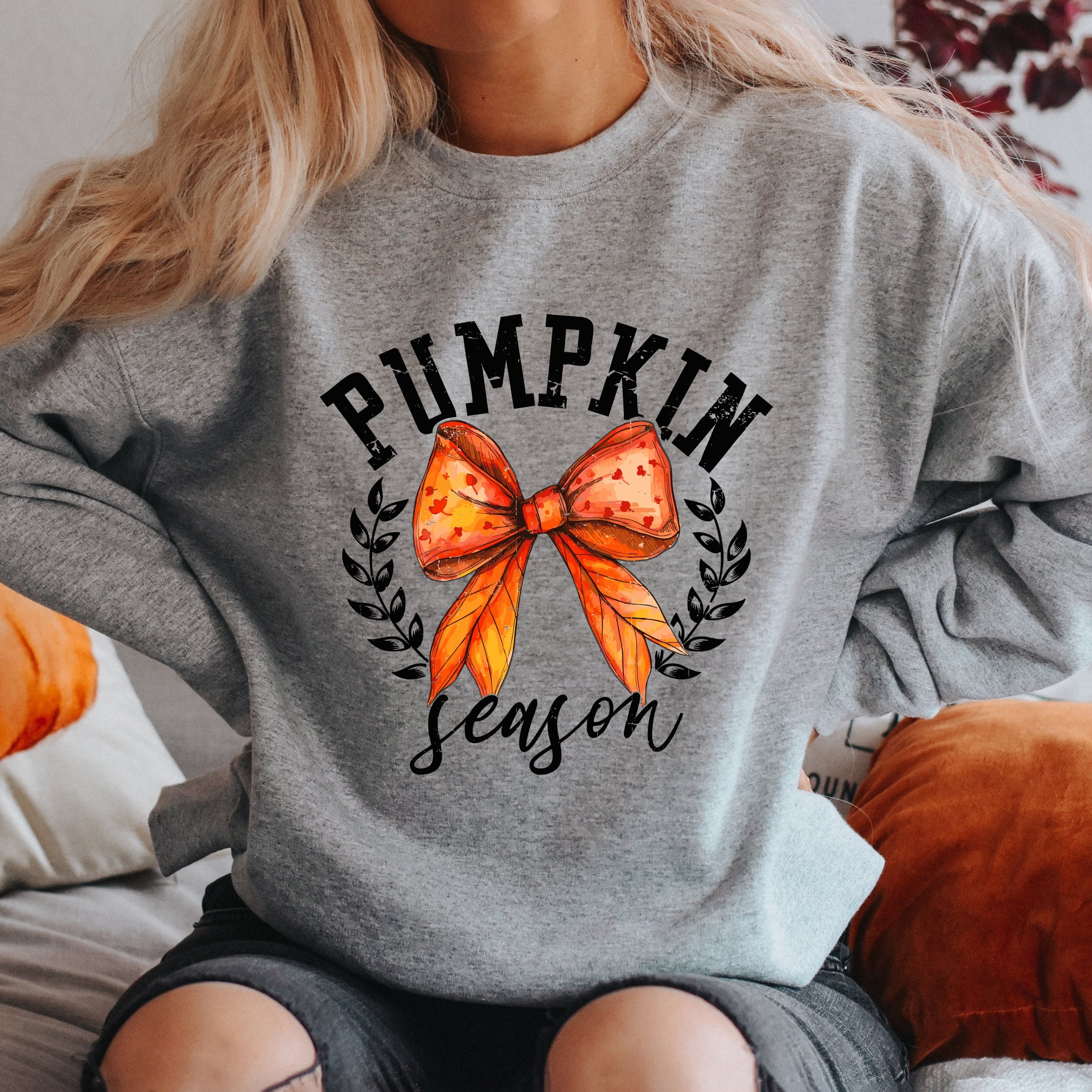 Coquette Orange Bow Pumpkin Season - Women's Graphic Sweatshirt