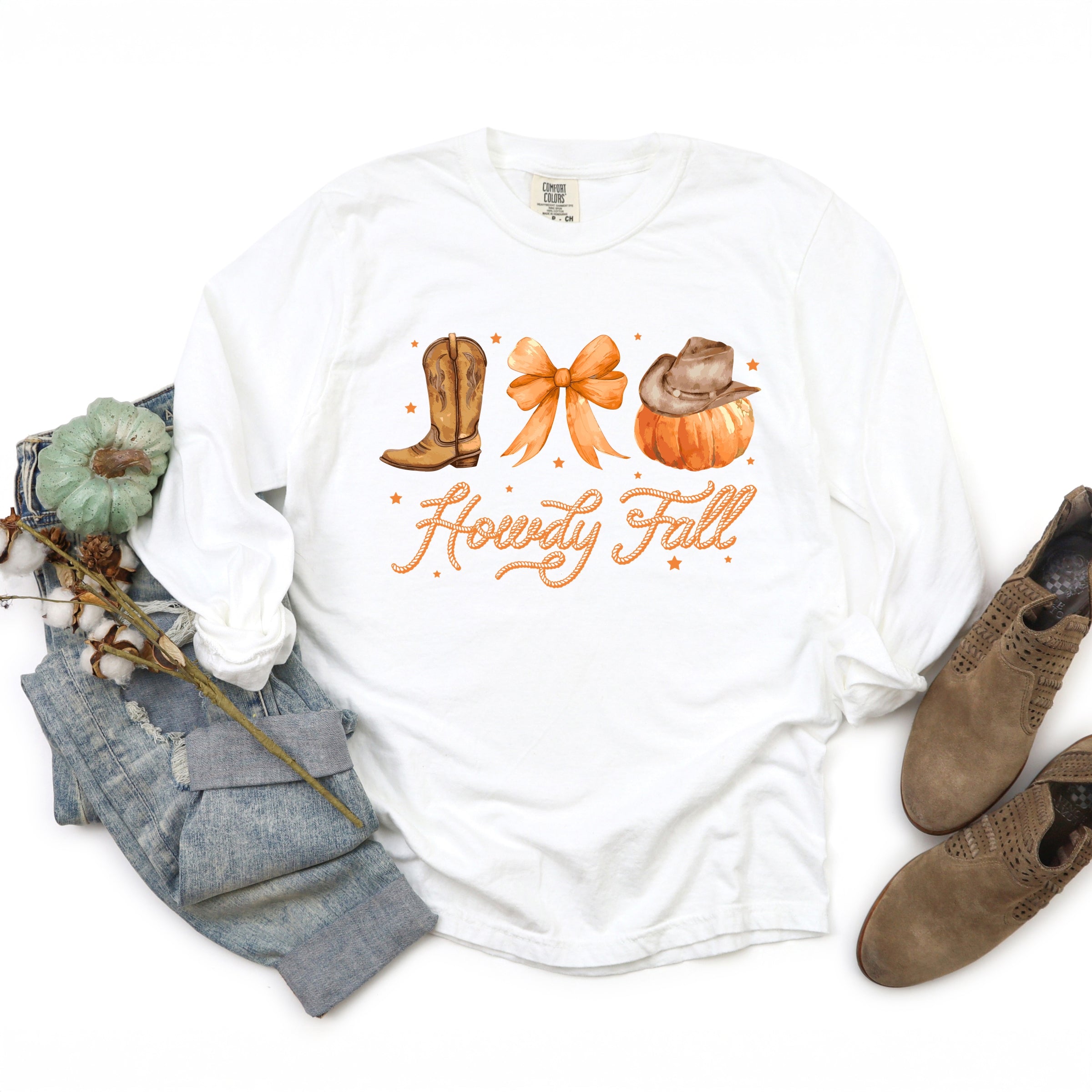 Coquette Howdy Fall - Women's Garment Dyed Long Sleeve Graphic T-Shirt