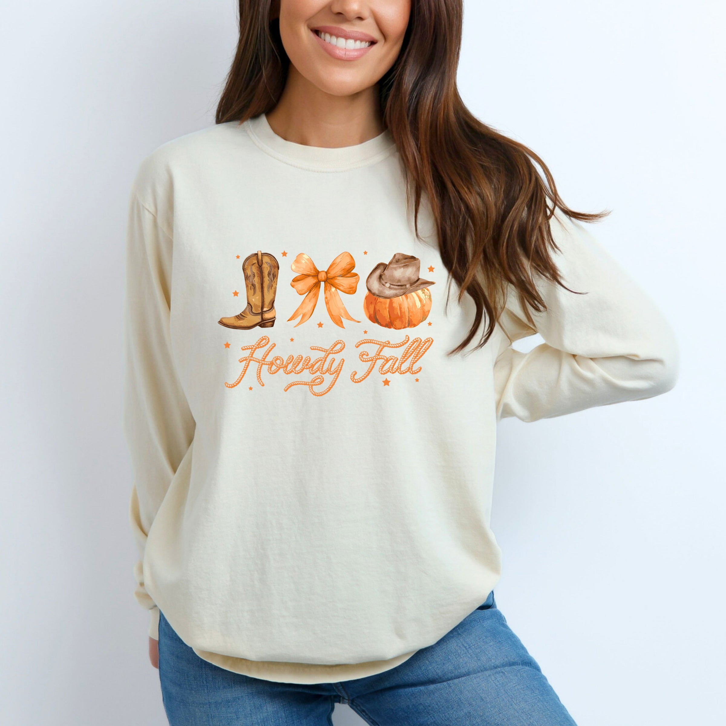 Coquette Howdy Fall - Women's Garment Dyed Long Sleeve Graphic T-Shirt