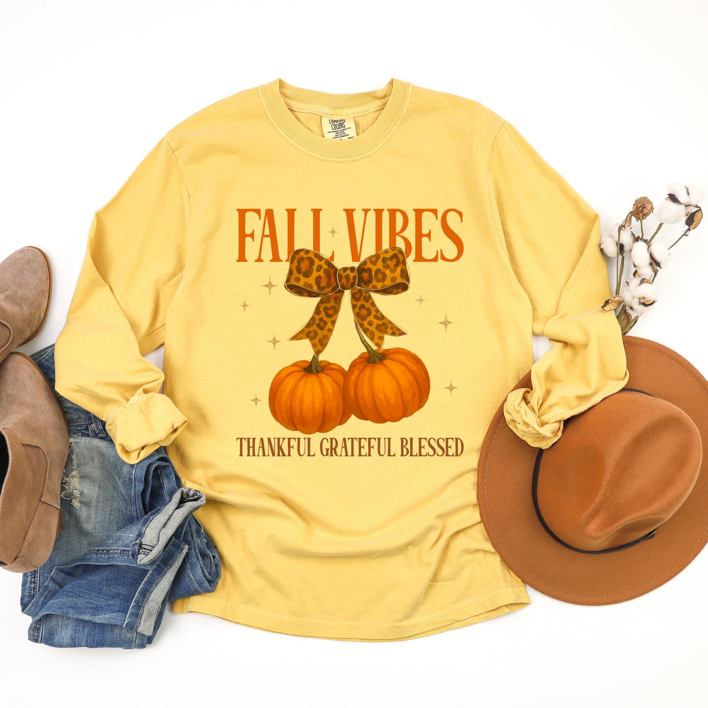 Coquette Thankful Grateful Blessed - Women's Garment Dyed Long Sleeve Graphic T-Shirt