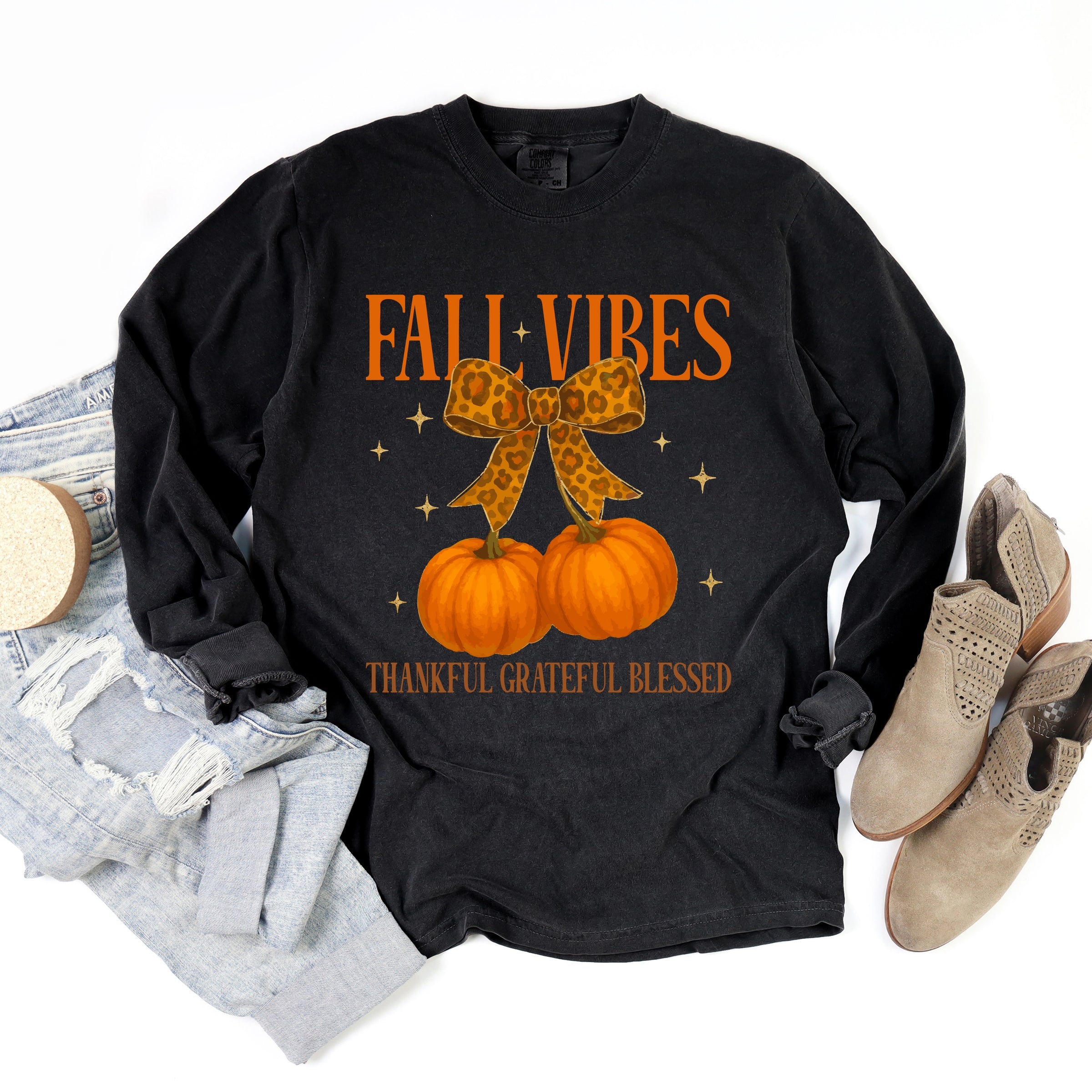 Coquette Thankful Grateful Blessed - Women's Garment Dyed Long Sleeve Graphic T-Shirt