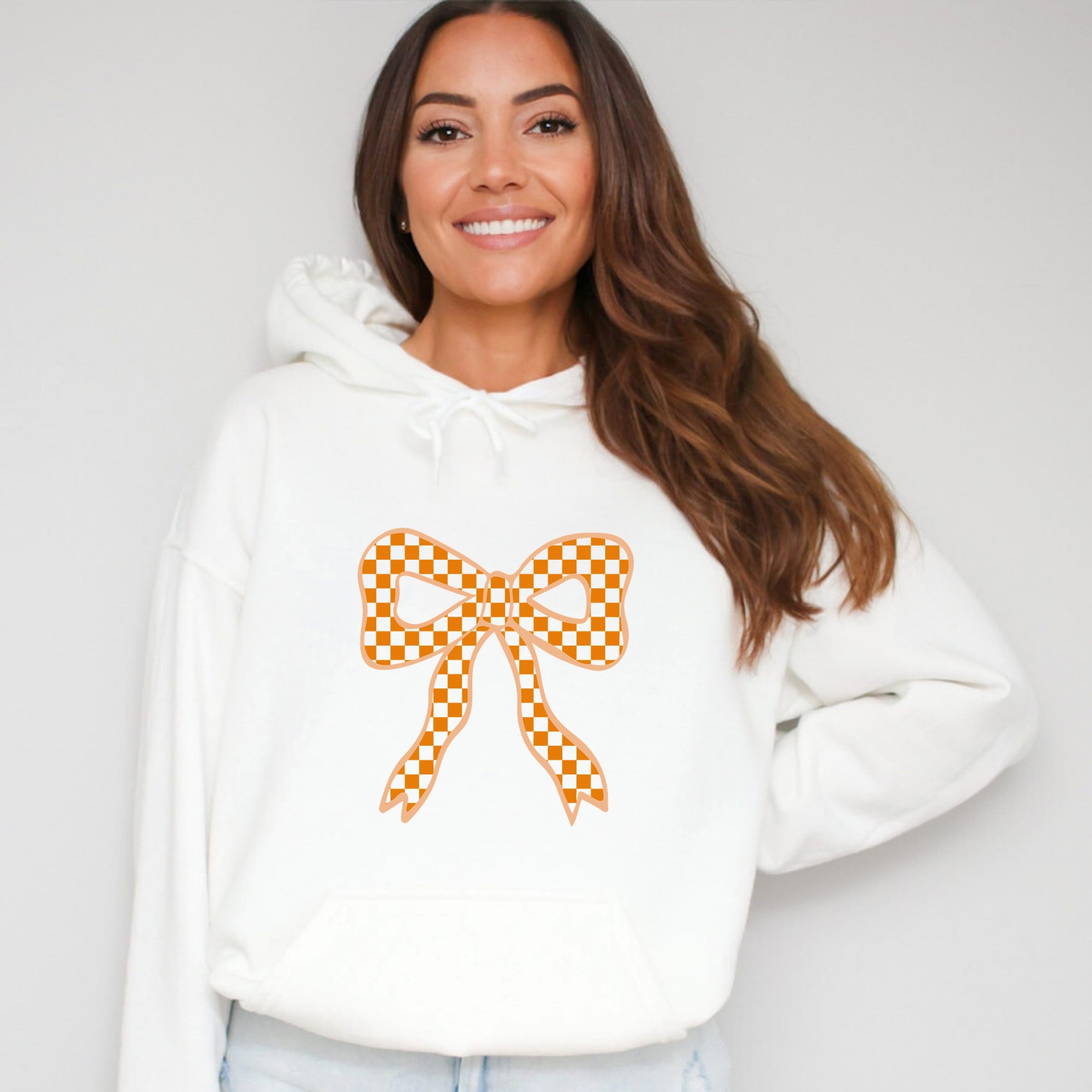 Coquette Orange Checker Bow - Women's Graphic Hoodie