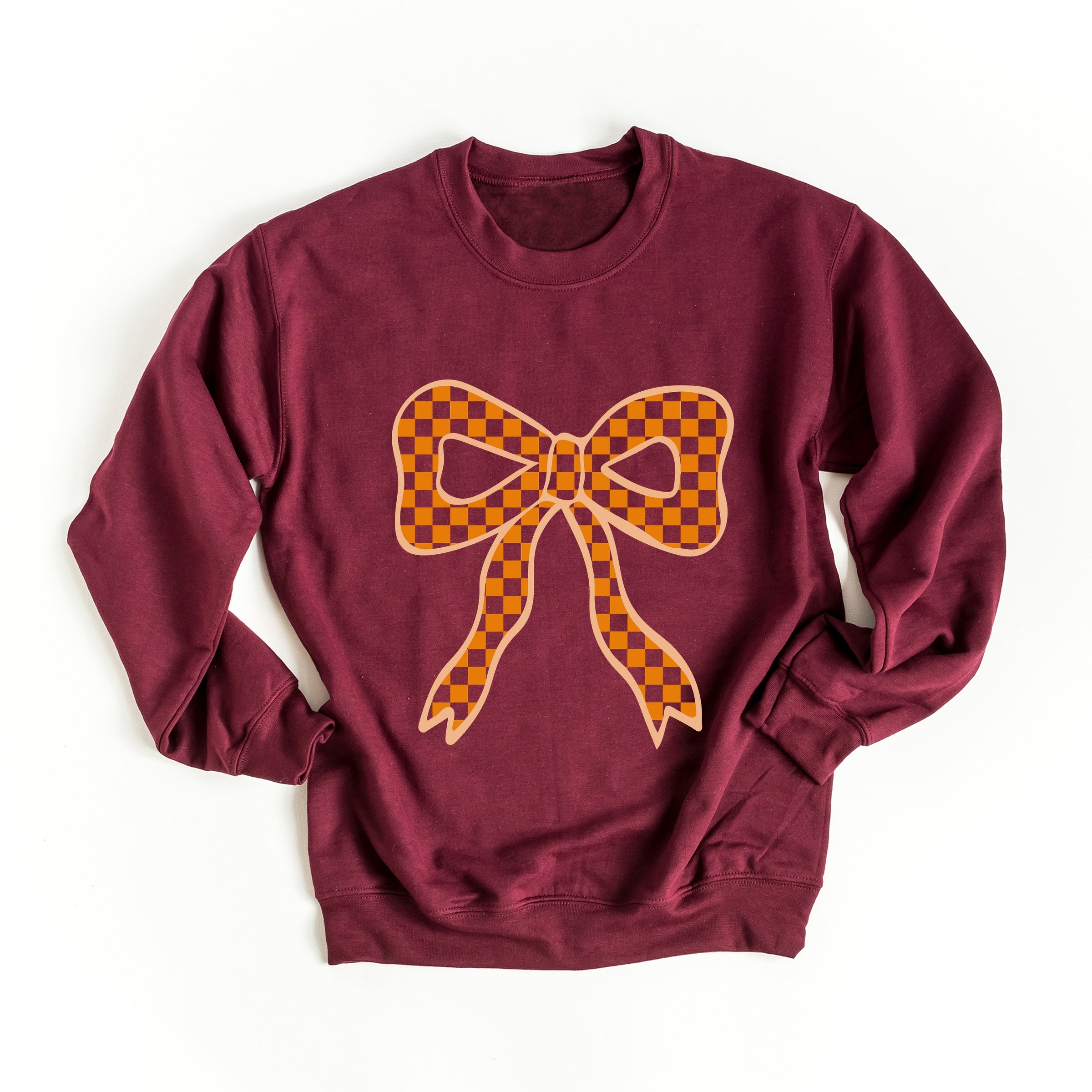 Coquette Orange Checker Bow - Women's Graphic Sweatshirt
