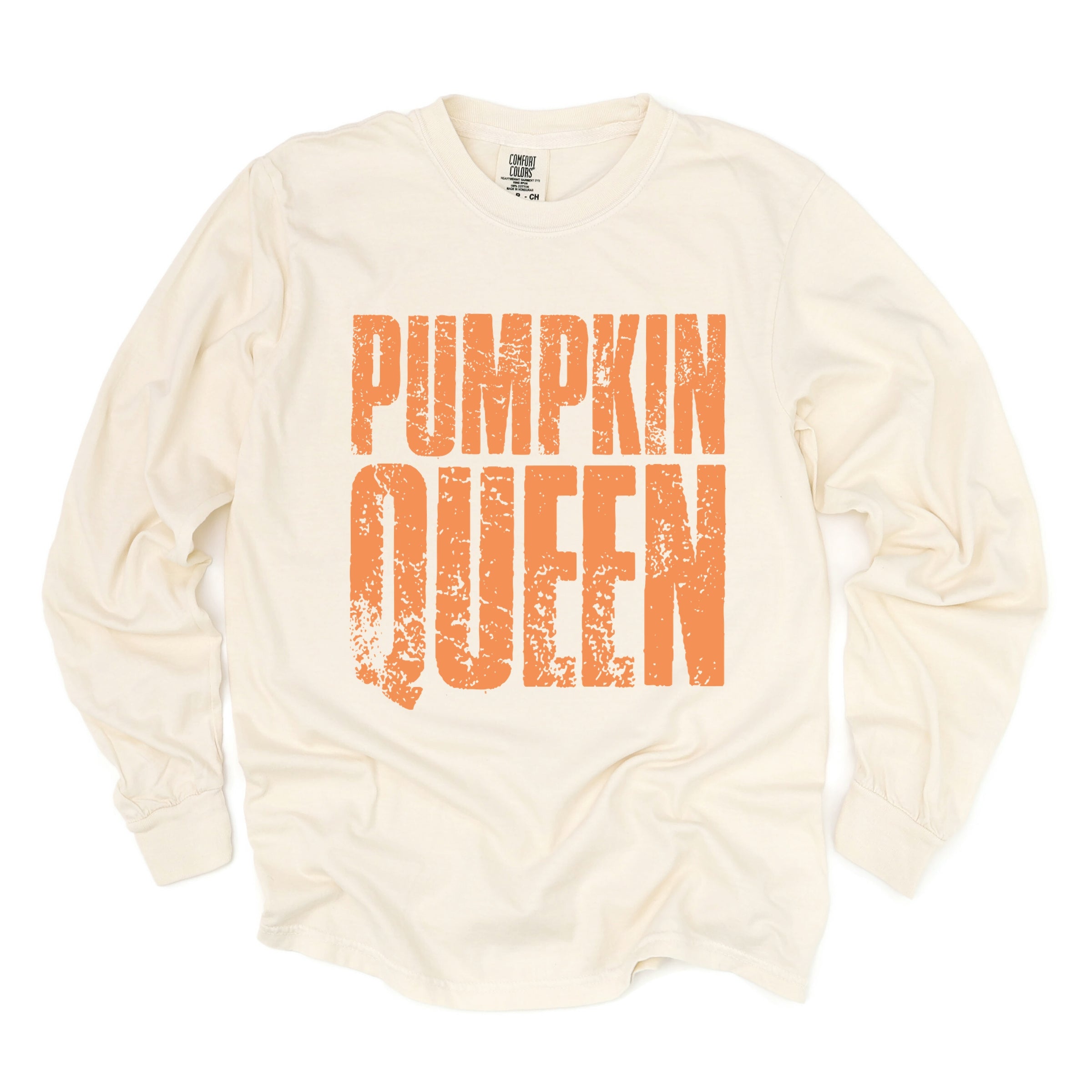 Pumpkin Queen Distressed - Women's Garment Dyed Long Sleeve Graphic T-Shirt