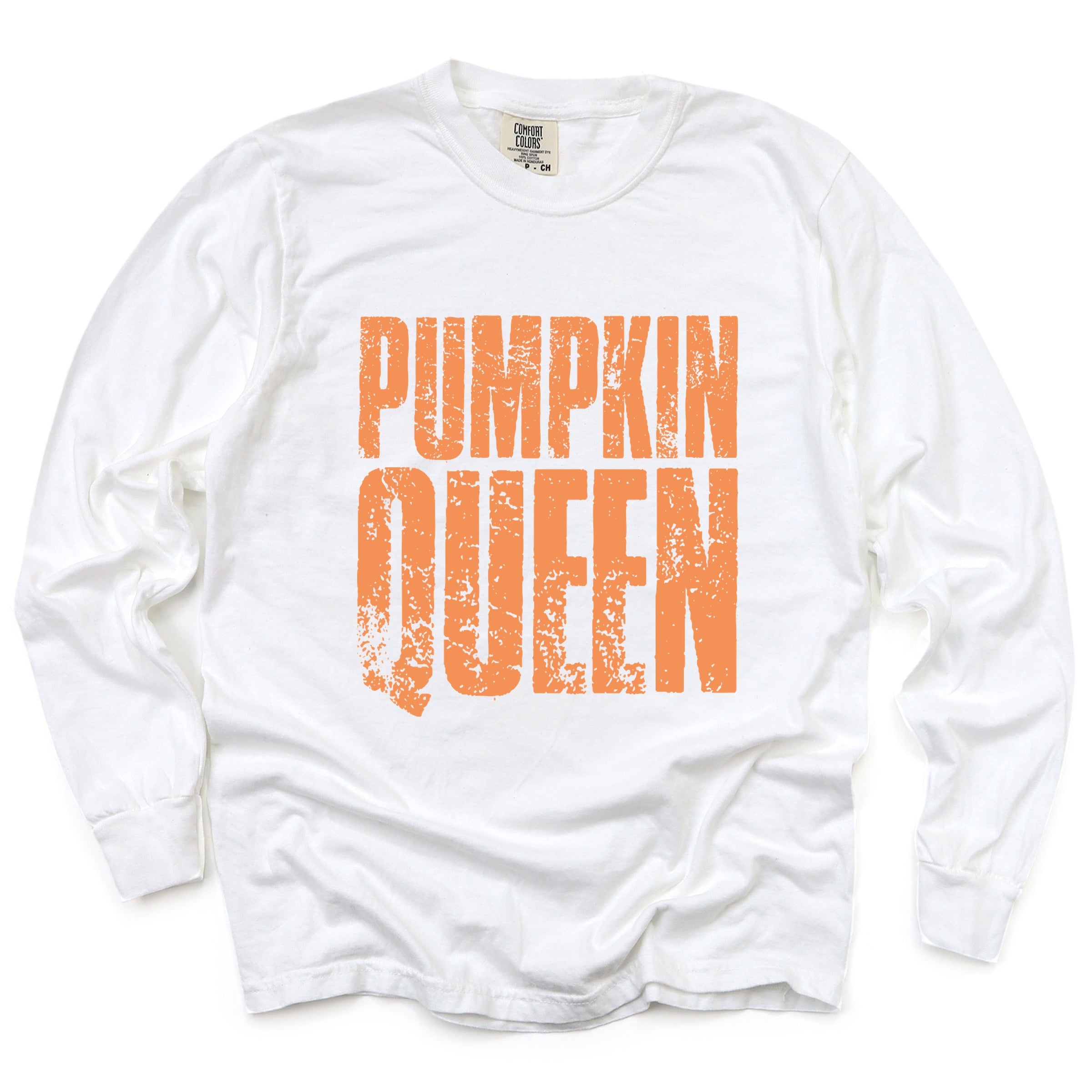 Pumpkin Queen Distressed - Women's Garment Dyed Long Sleeve Graphic T-Shirt