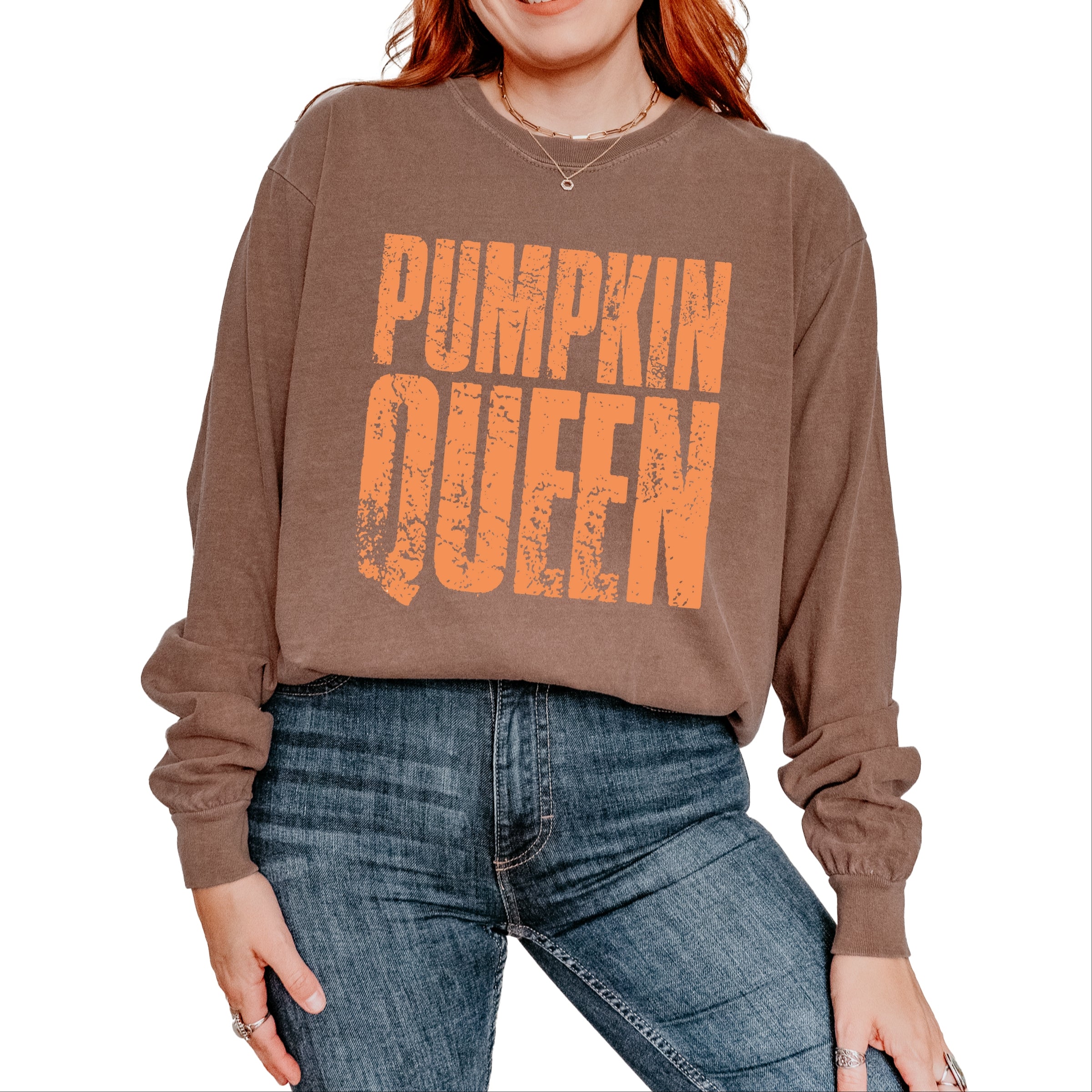 Pumpkin Queen Distressed - Women's Garment Dyed Long Sleeve Graphic T-Shirt