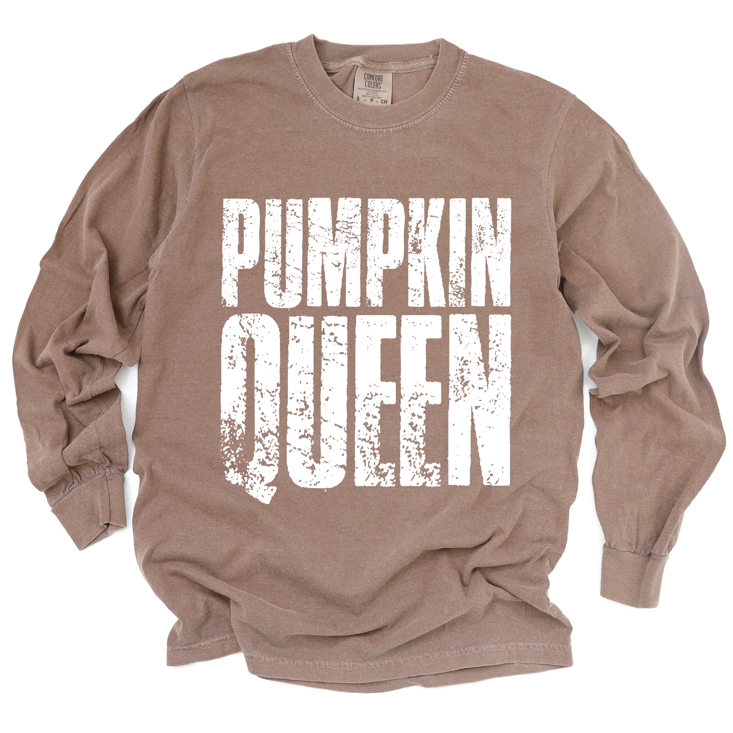 Pumpkin Queen Distressed - Women's Garment Dyed Long Sleeve Graphic T-Shirt