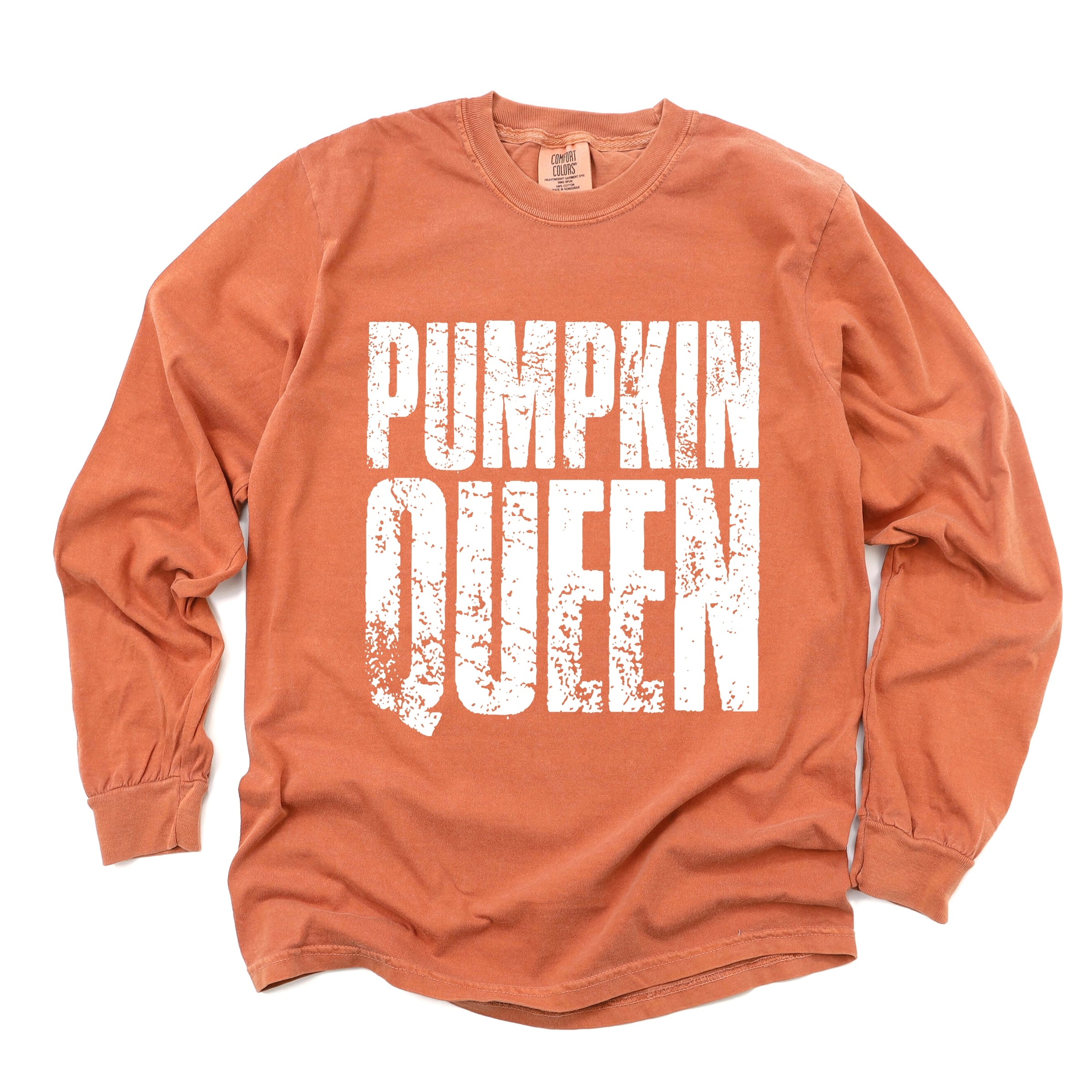 Pumpkin Queen Distressed - Women's Garment Dyed Long Sleeve Graphic T-Shirt