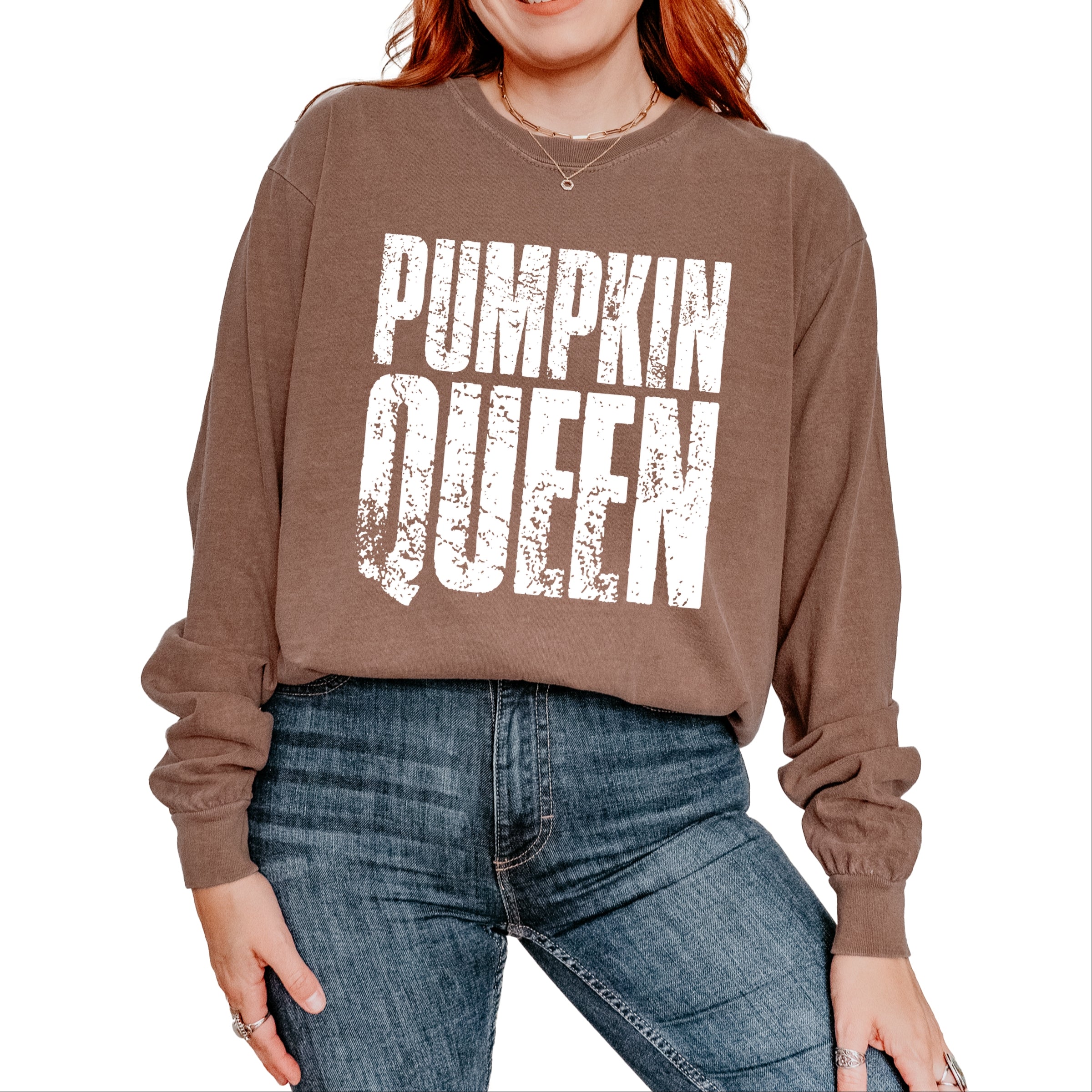 Pumpkin Queen Distressed - Women's Garment Dyed Long Sleeve Graphic T-Shirt