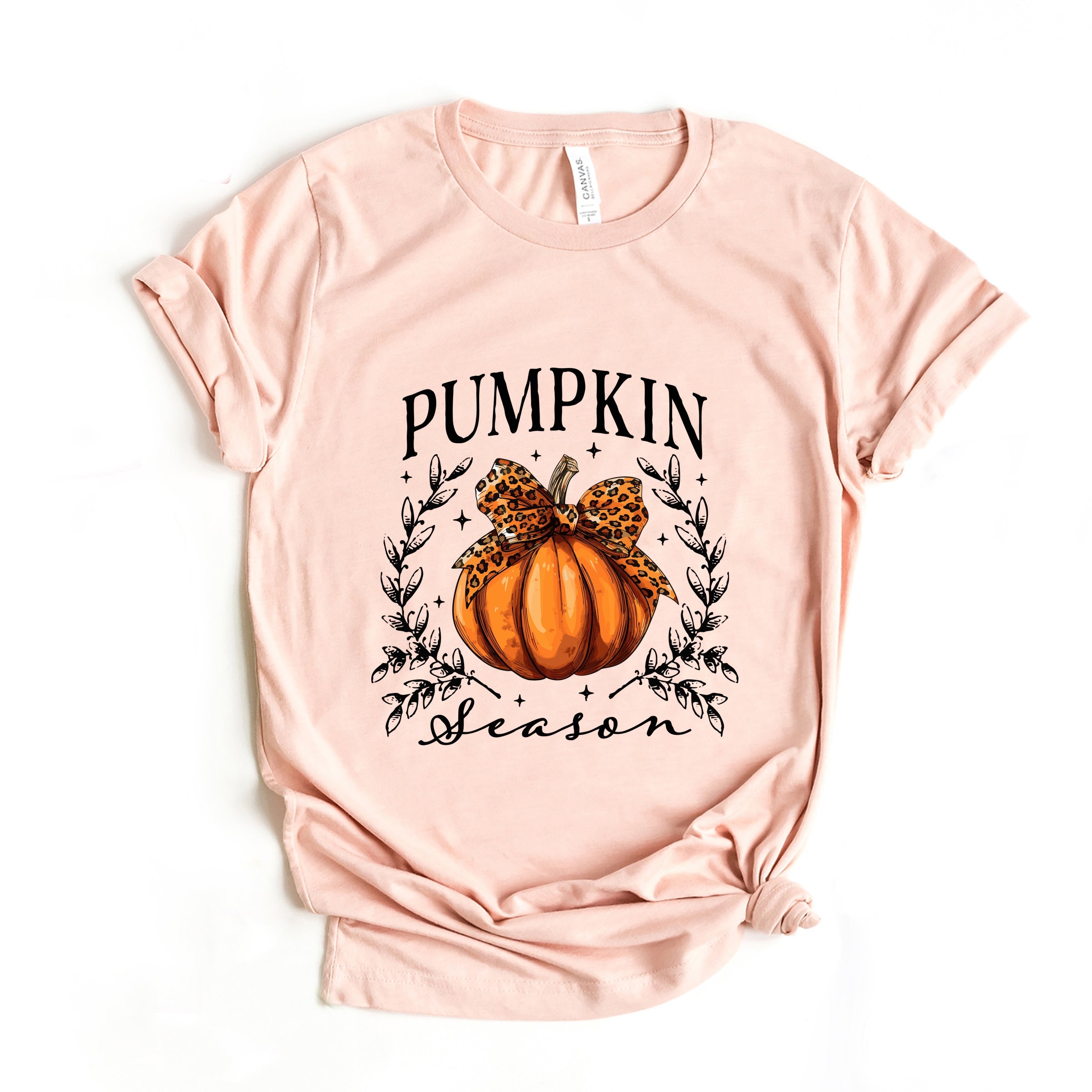 Pumpkin Season Leopard Bow - Women's Short Sleeve Graphic T-Shirt