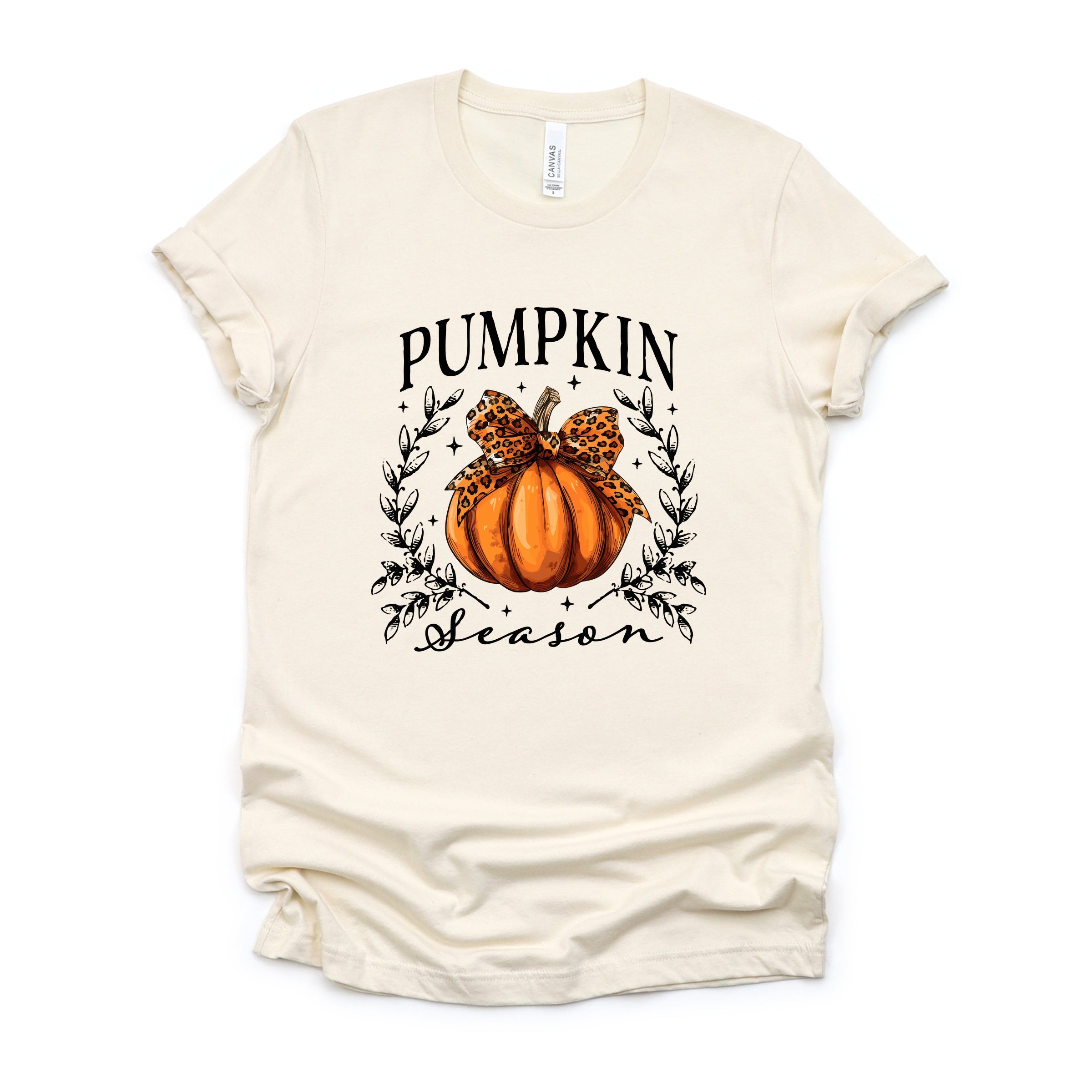 Pumpkin Season Leopard Bow - Women's Short Sleeve Graphic T-Shirt