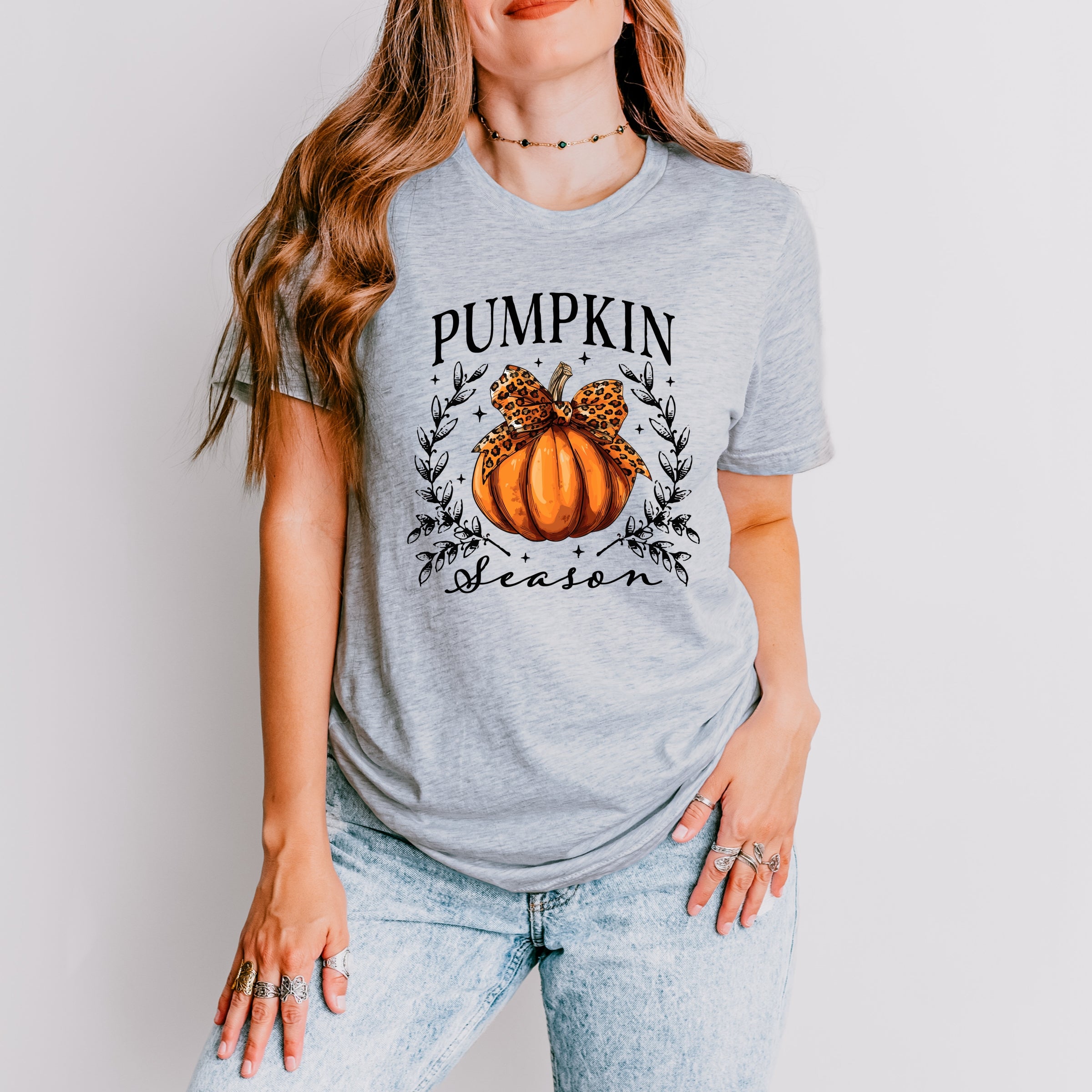 Pumpkin Season Leopard Bow - Women's Short Sleeve Graphic T-Shirt